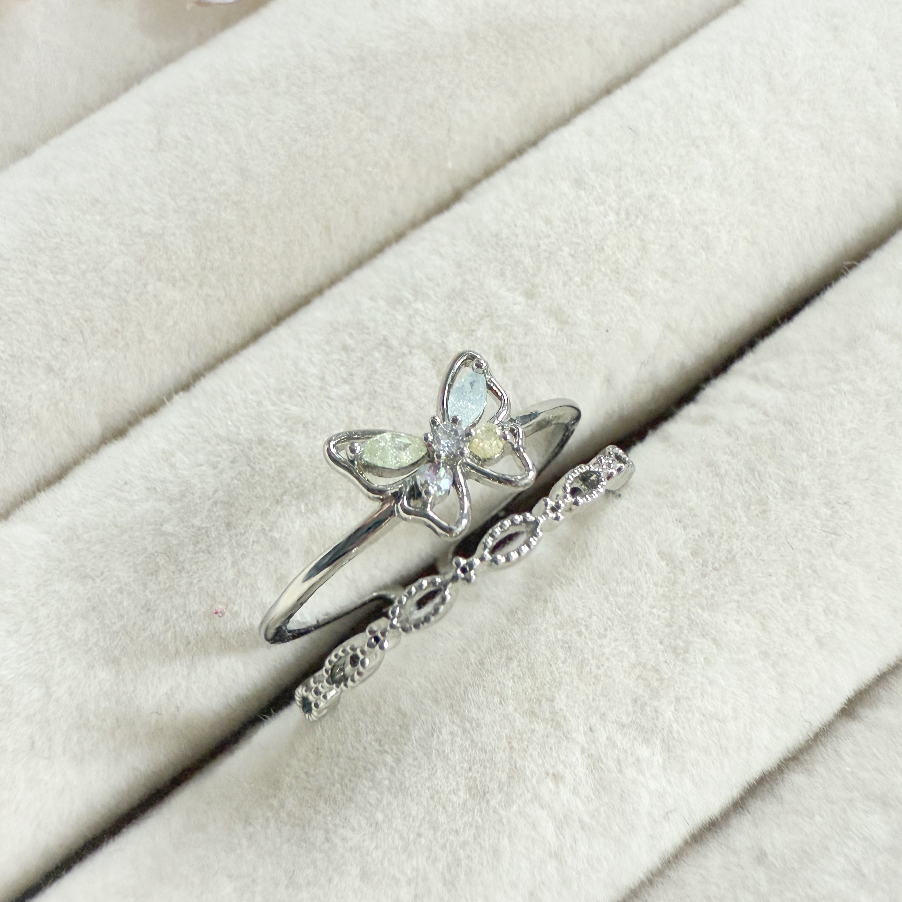 Dancing Butterfly Silver Double Band Open Ring - Sisilia Jewels