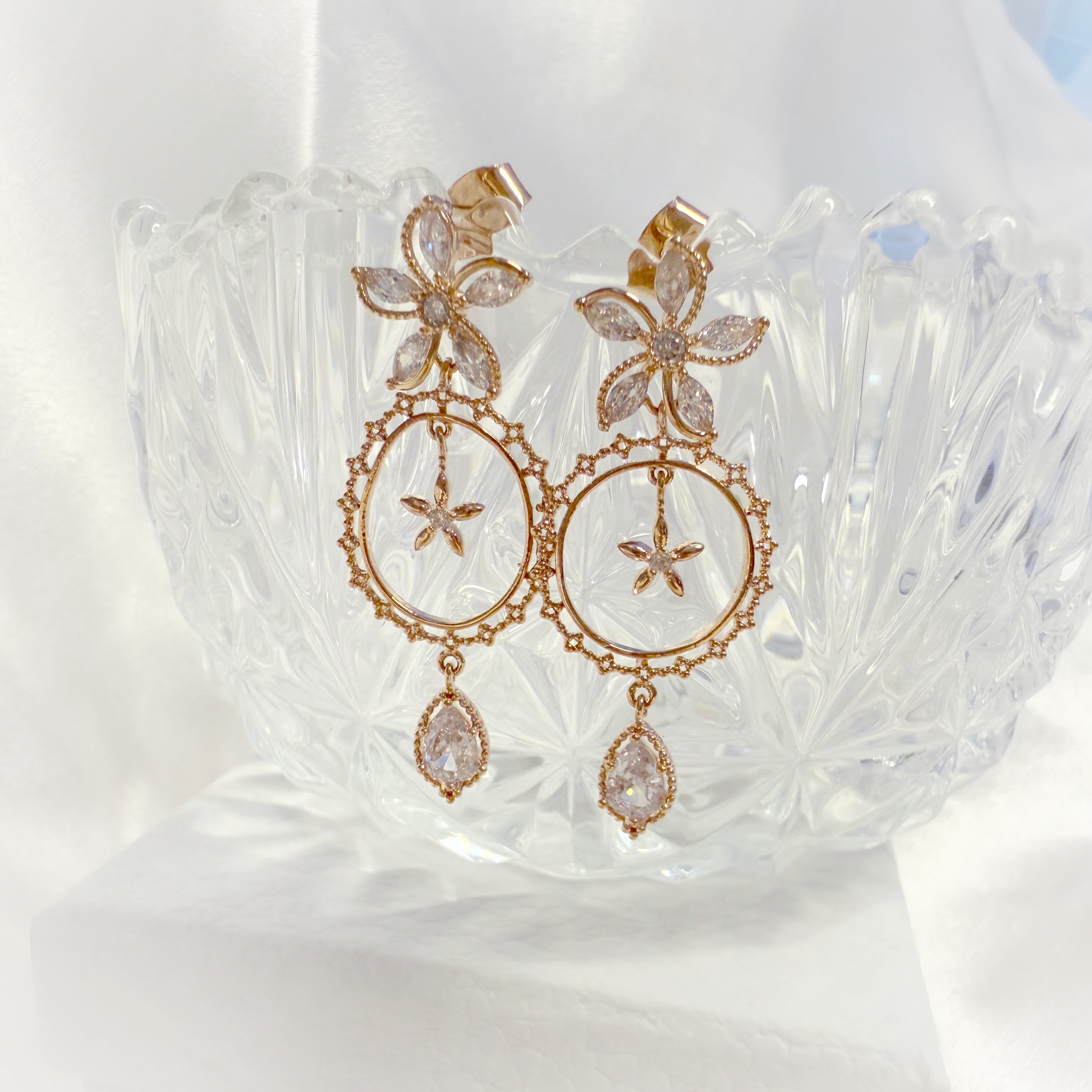 Rosegold Petal Sparkle Dangle Earrings - Sisilia Jewels