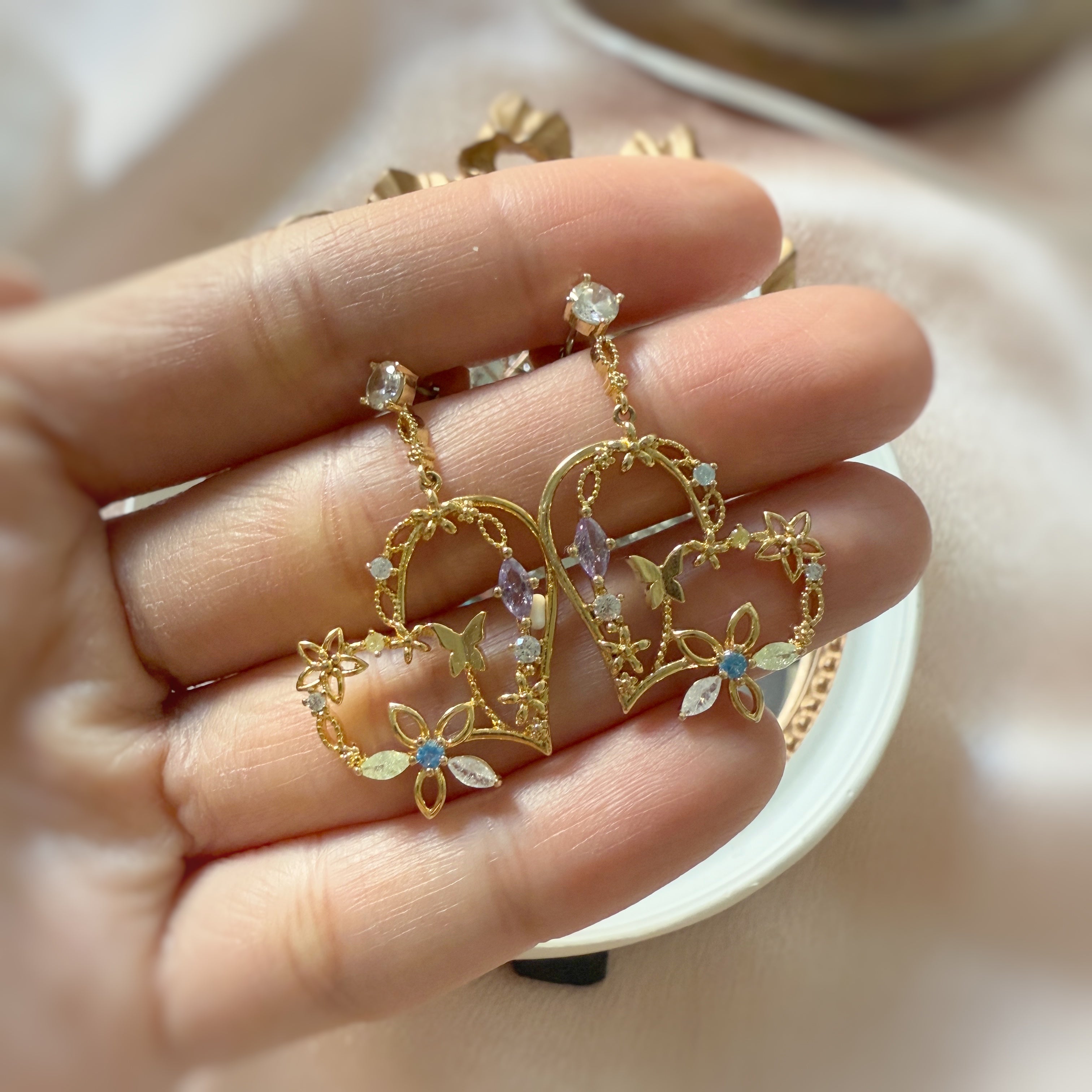 Golden Heart Blossom Drop Earrings - Sisilia Jewels