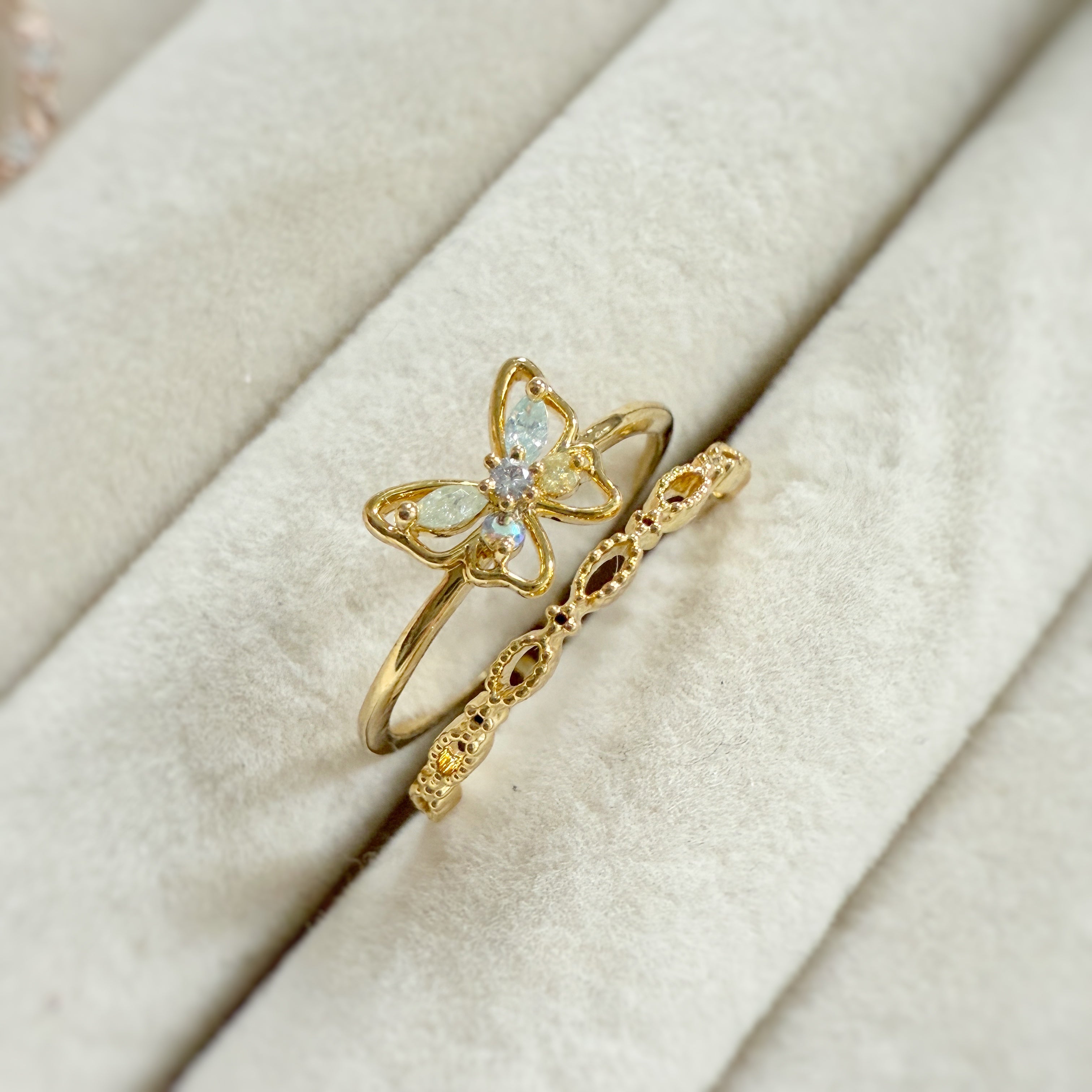 Dancing Butterfly Gold Double Band Open Ring - Sisilia Jewels
