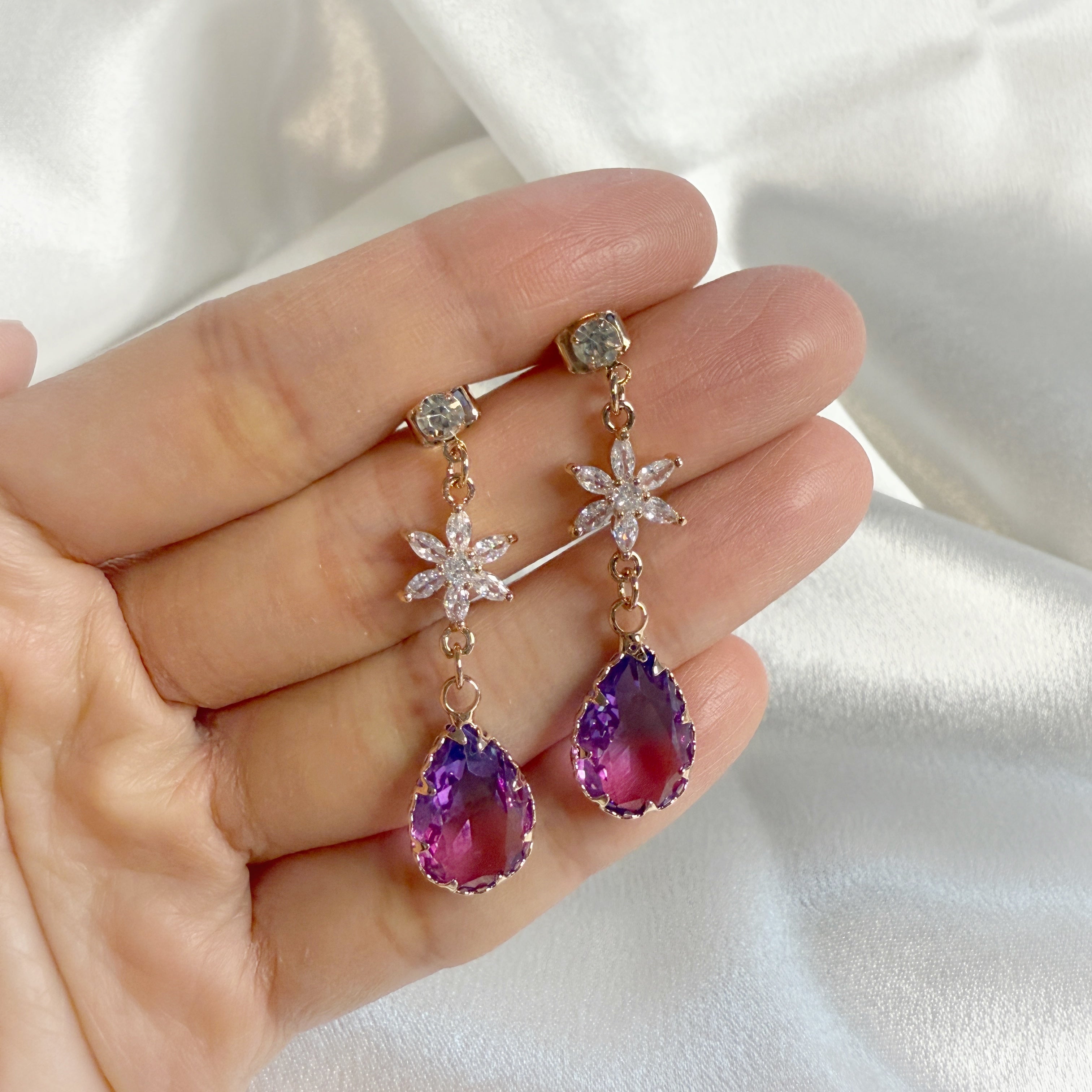 Purple Rain Petal Dangle Earrings - Sisilia Jewels