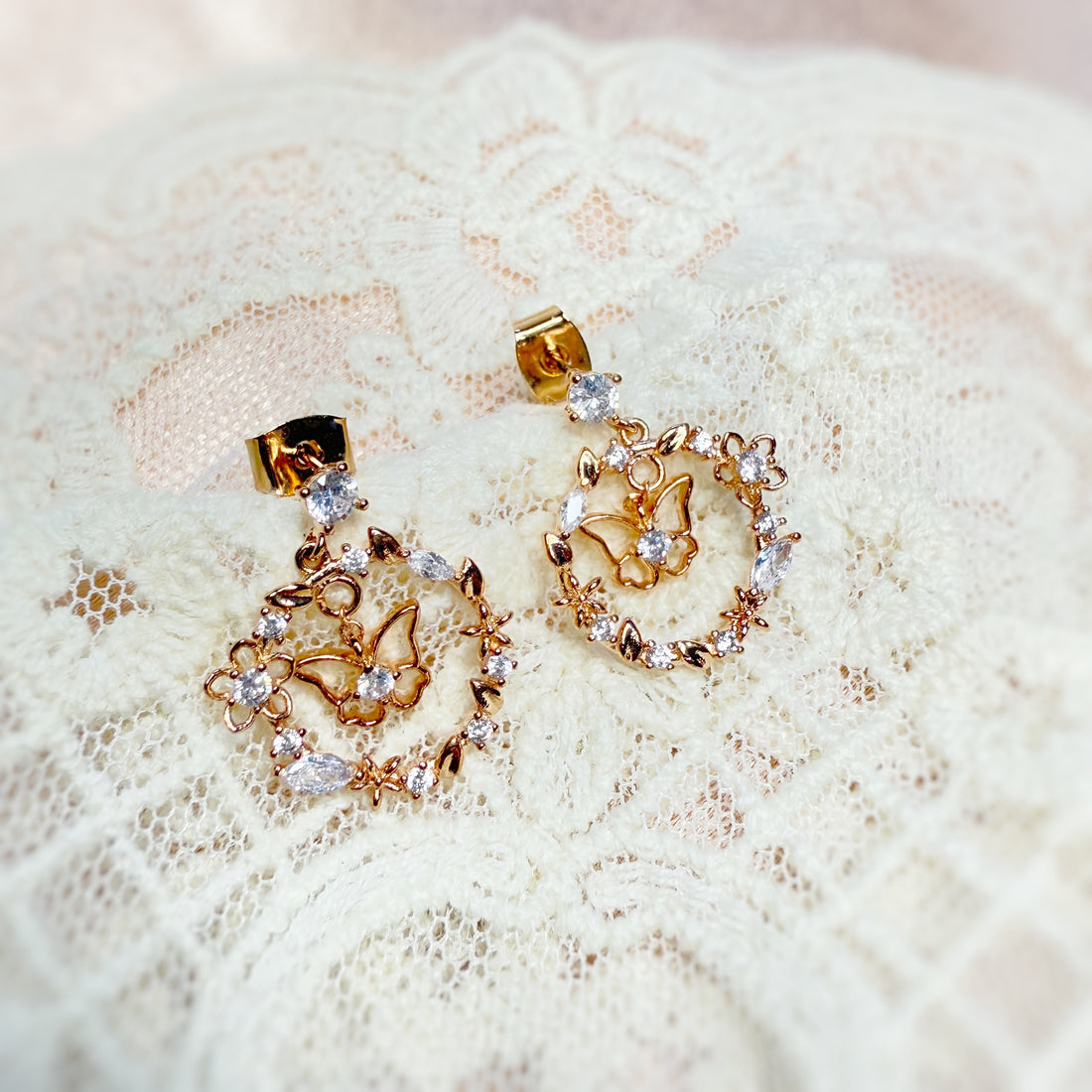 Fluttering Rose Gold Wreath Drop Earrings - Sisilia Jewels