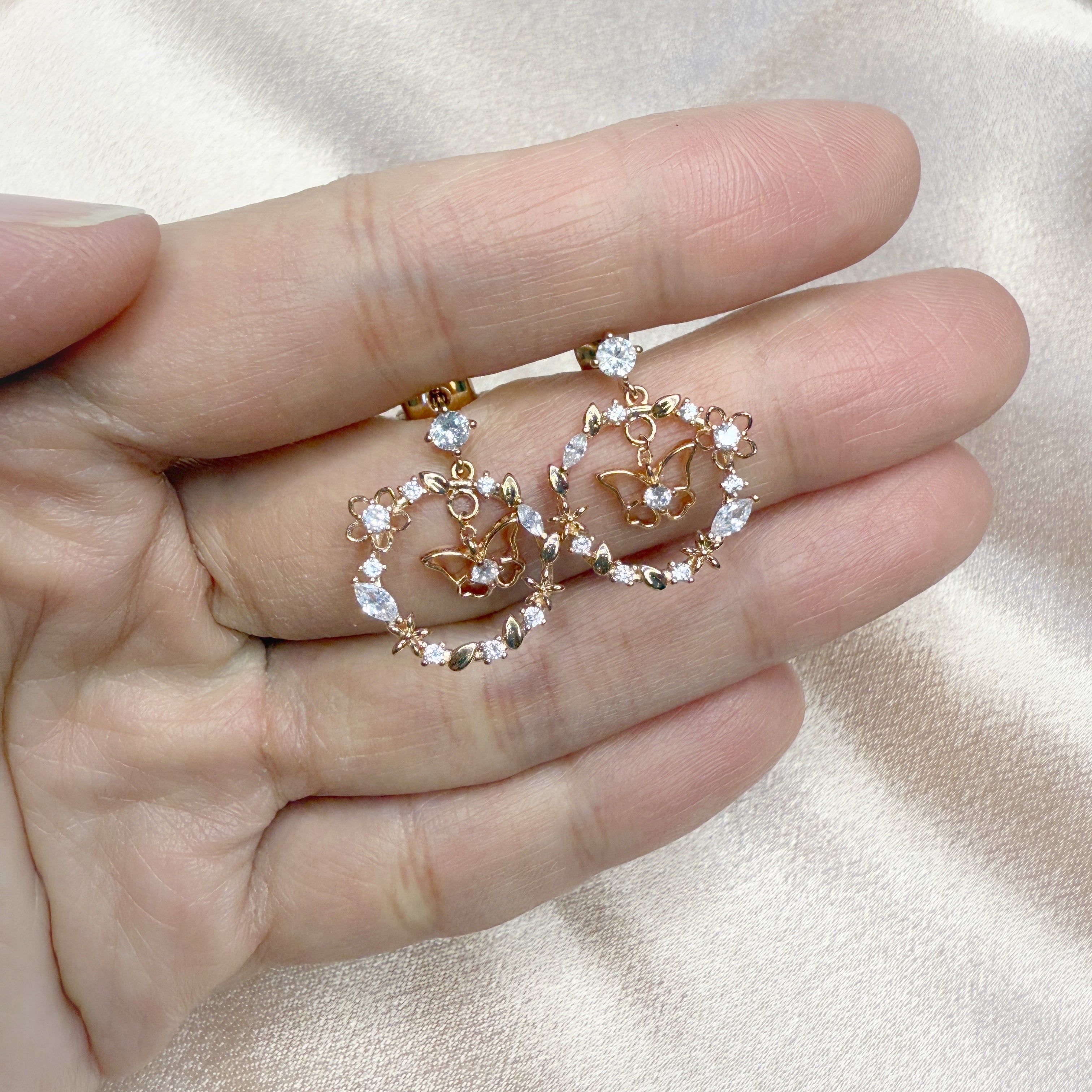 Fluttering Rose Gold Wreath Drop Earrings - Sisilia Jewels