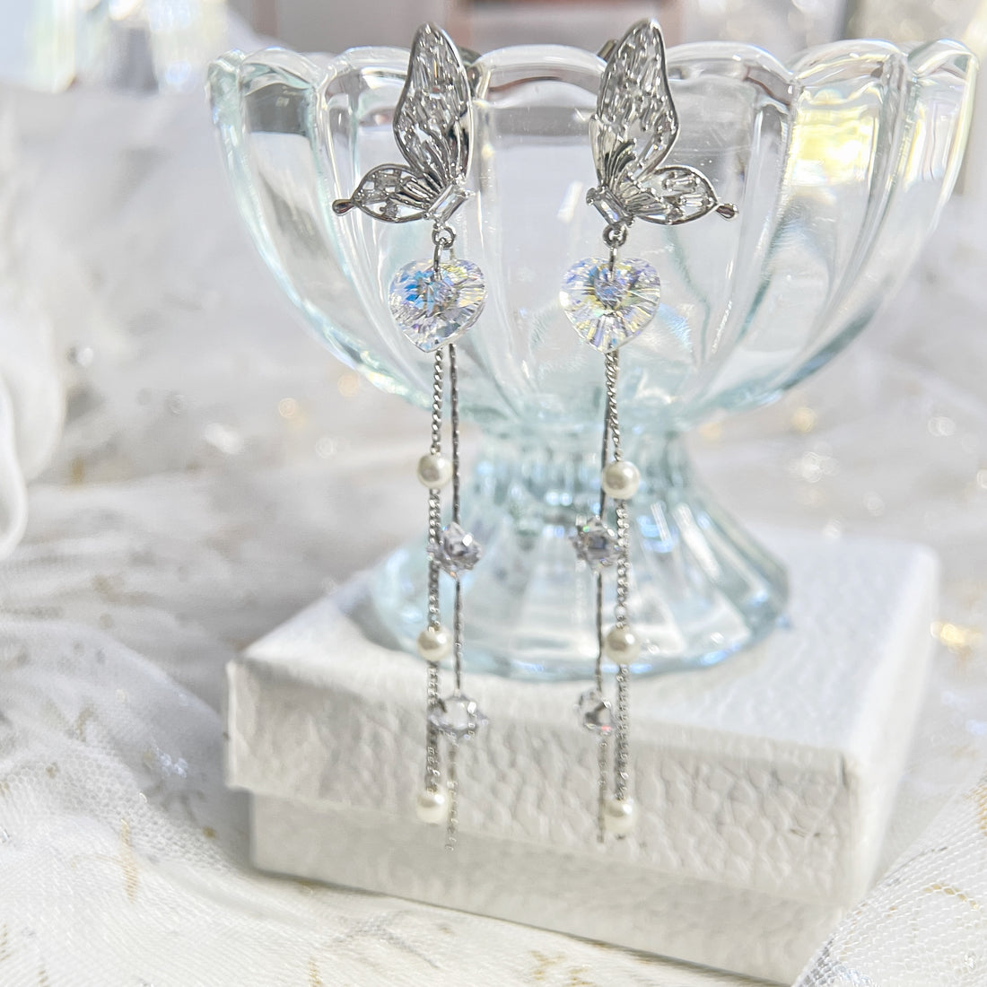 Swarovski Butterfly Pearl Dangles - Sisilia Jewels