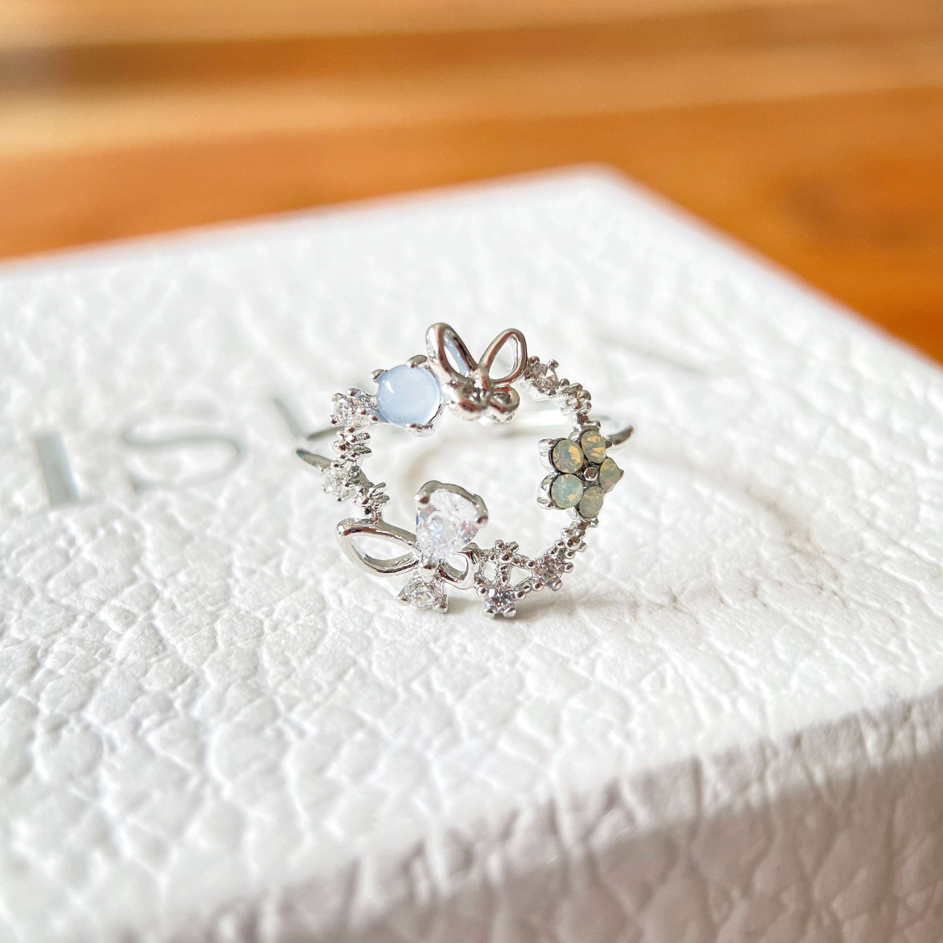Twirling Butterfly Garden Silver Adjustable Ring