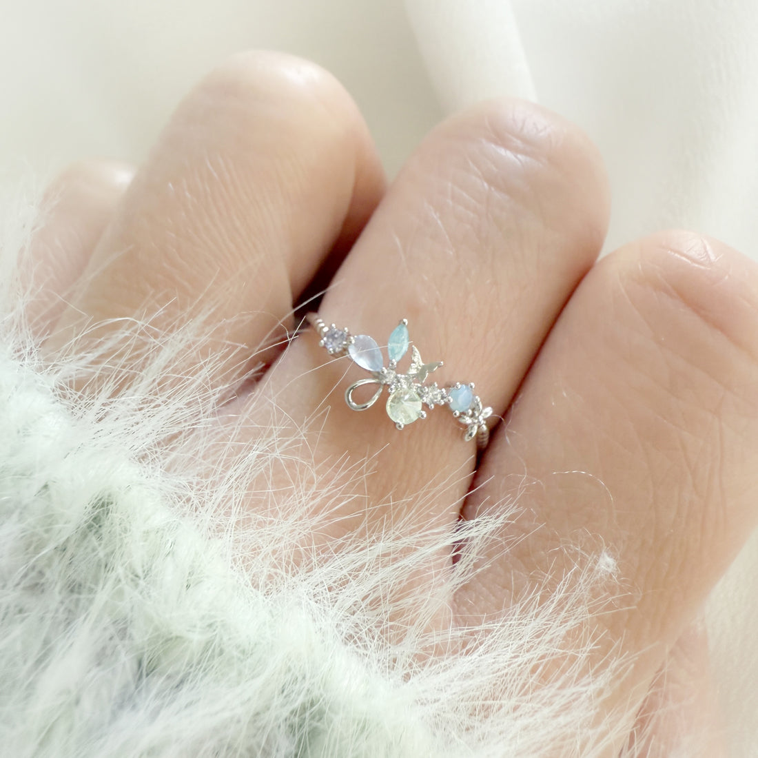 Cute Blossom Butterfly Silver Adjustable Ring - Sisilia Jewels