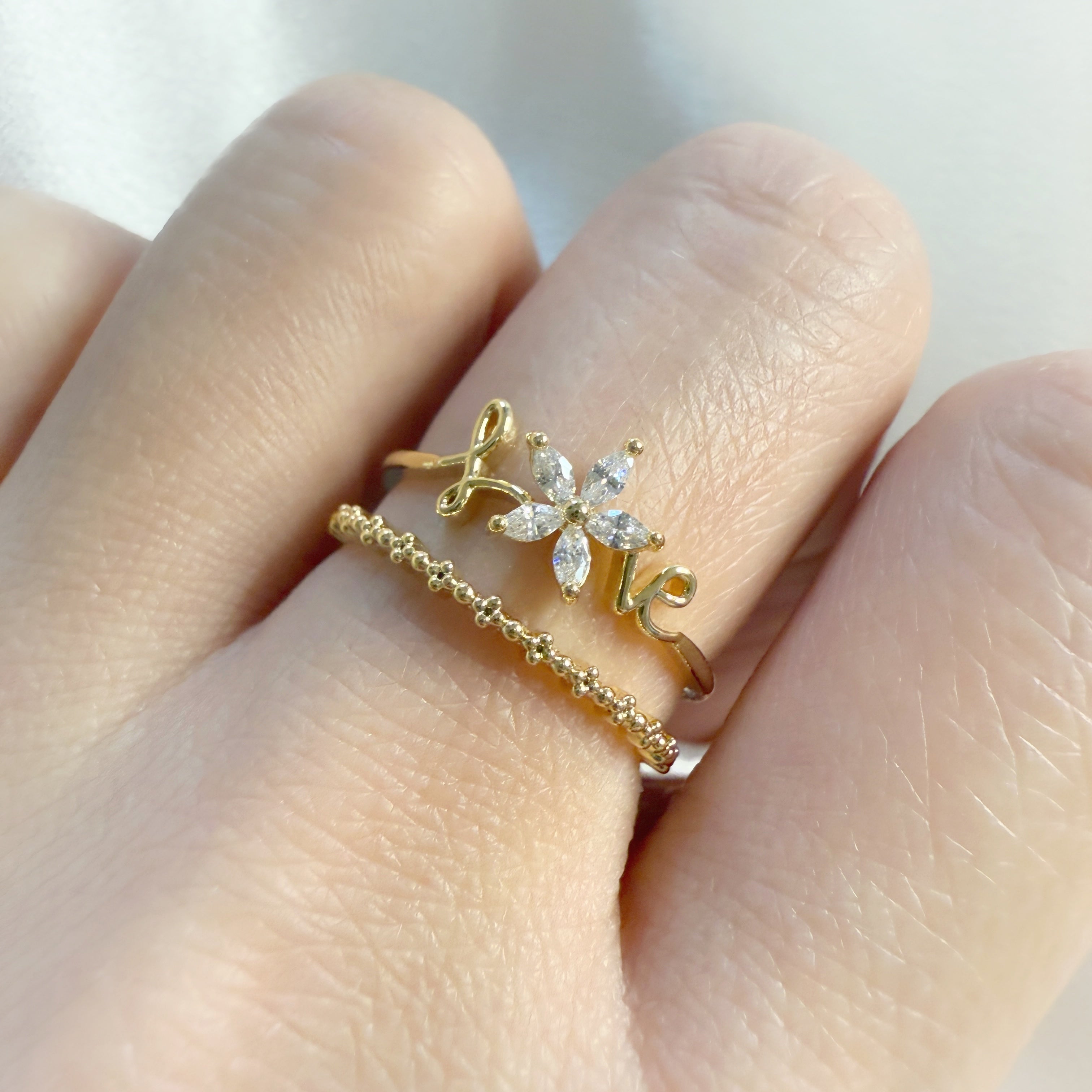 Love Blooms Dainty Petals Gold Double Band Adjustable Ring - Sisilia Jewels