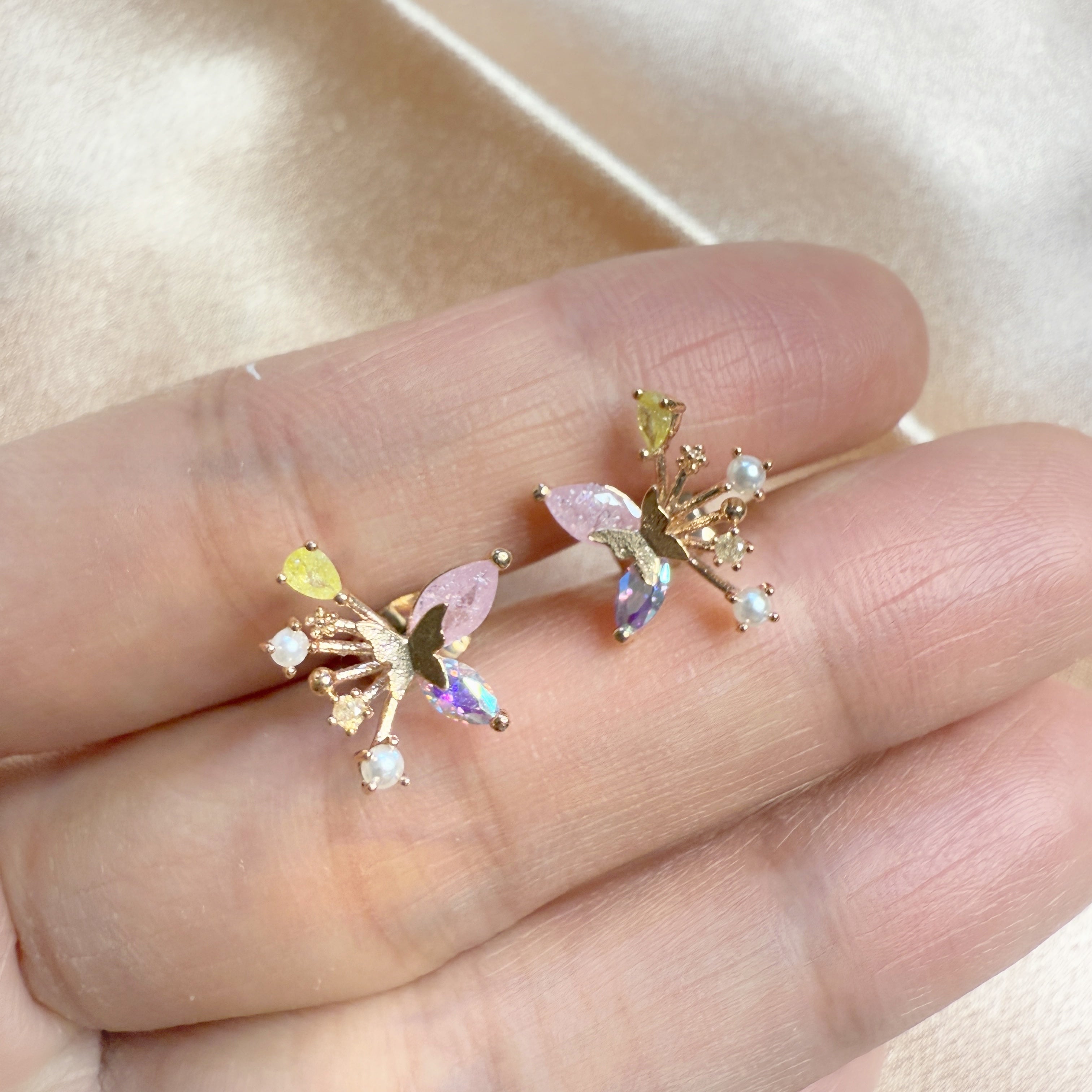 Rose Gold Flutter Gem Studs