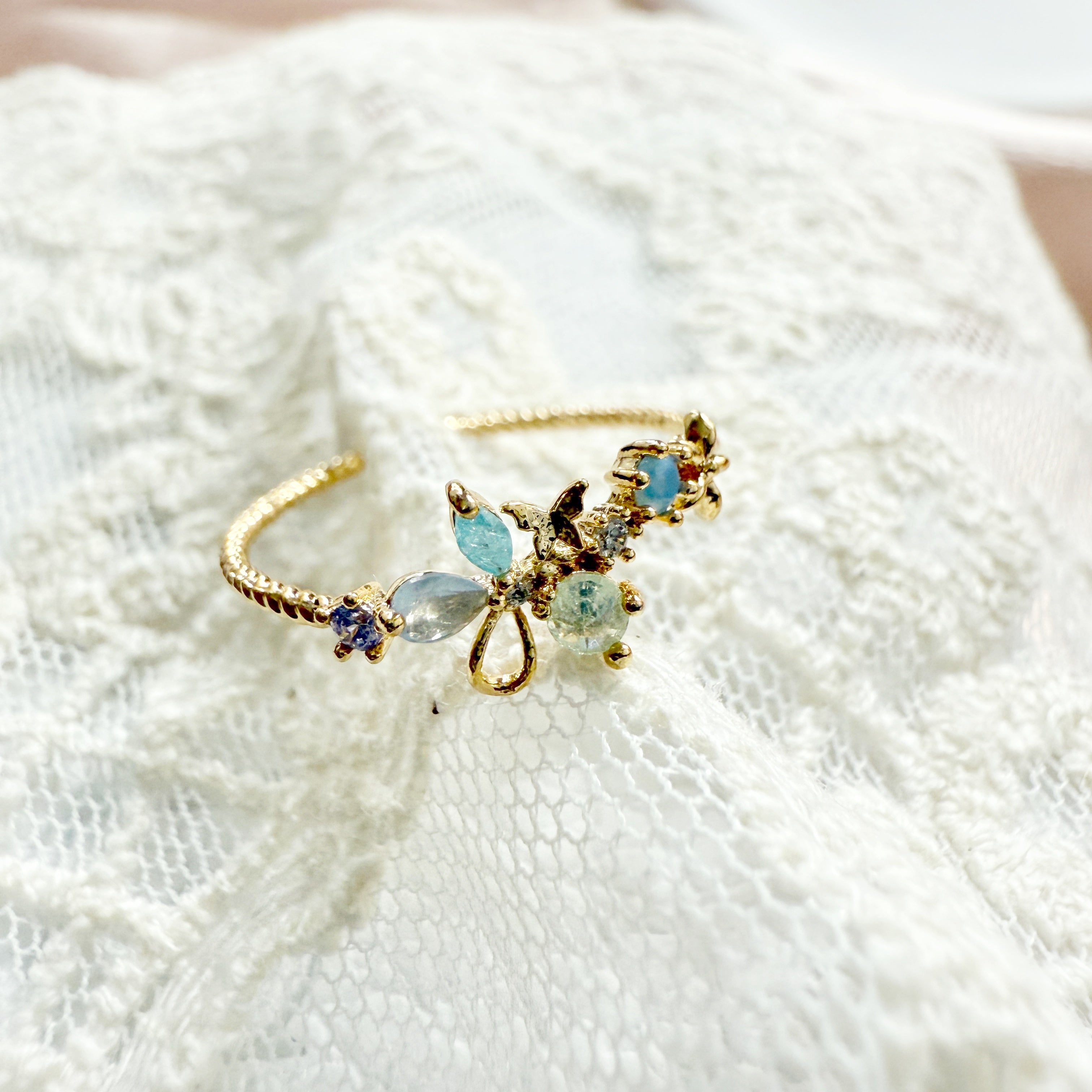 Gemmed Blossom Chic Flutter Gold Open Ring - Sisilia Jewels