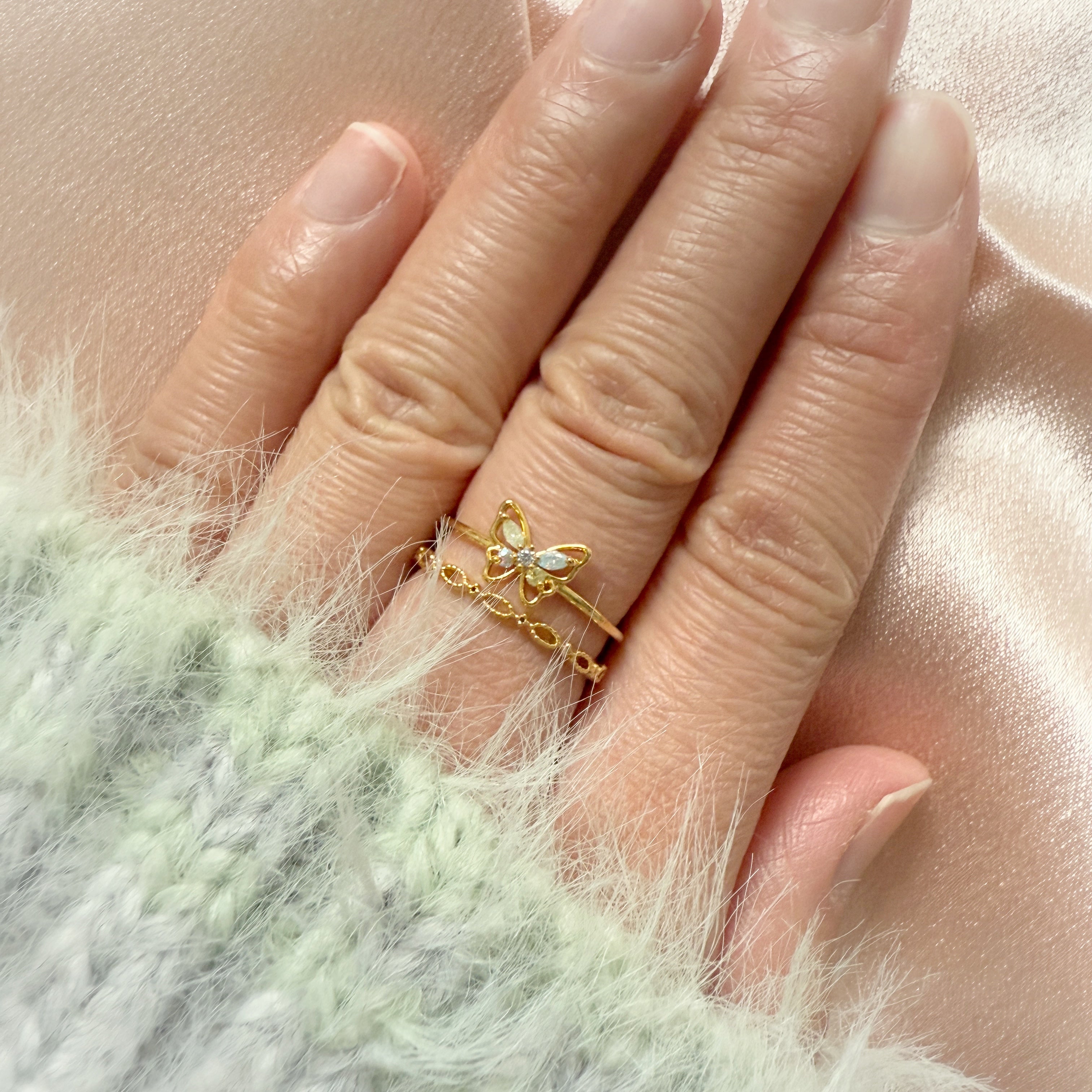Dancing Butterfly Gold Double Band Open Ring - Sisilia Jewels