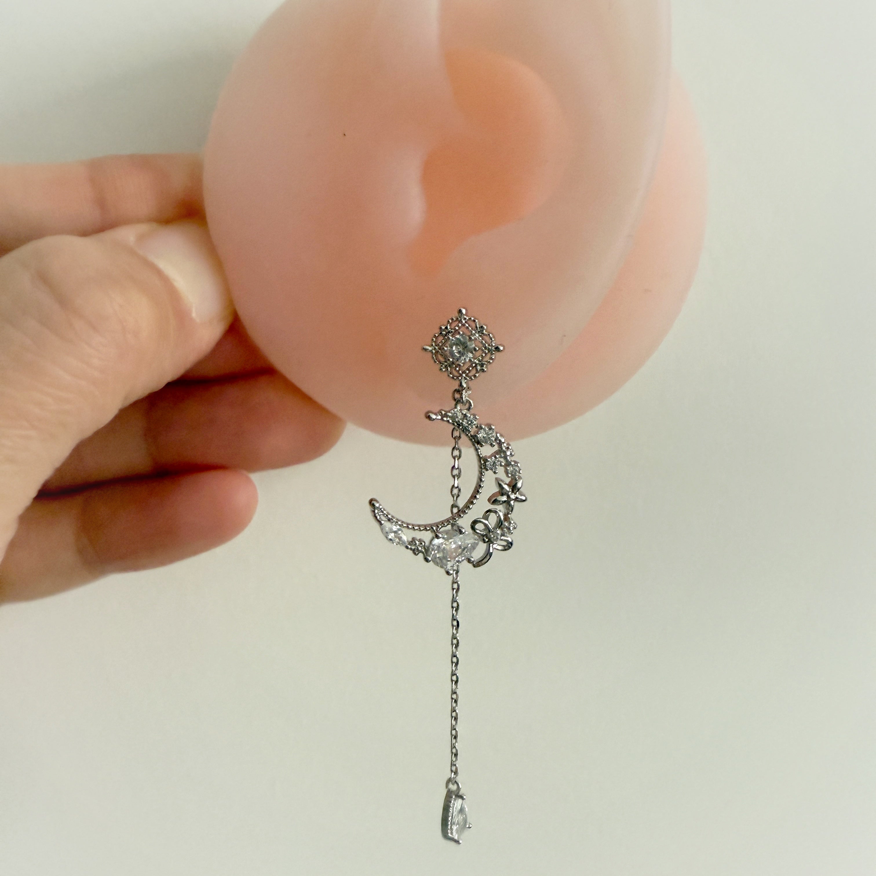 Flower On The Moon Silver Dangly Earrings - Sisilia Jewels