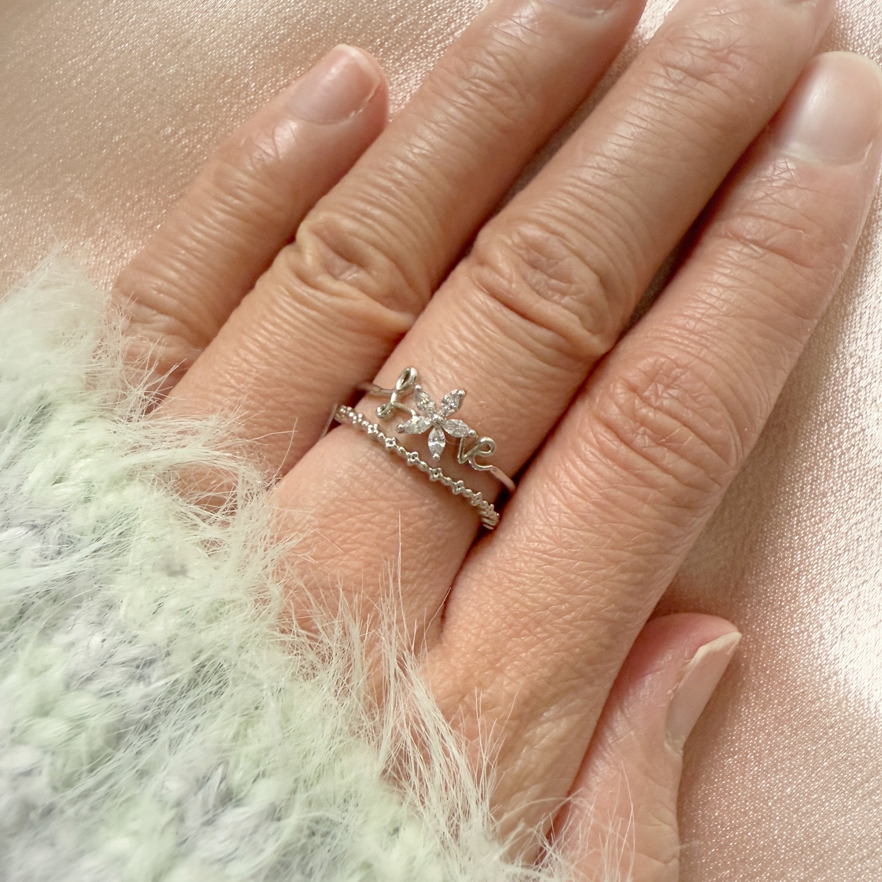Love Blooms Dainty Petals Silver Double Band Adjustable Ring - Sisilia Jewels