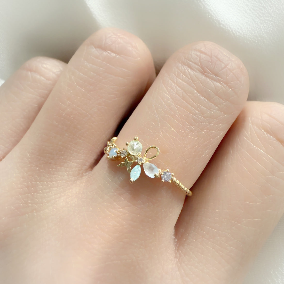 Gemmed Blossom Chic Flutter Gold Open Ring - Sisilia Jewels