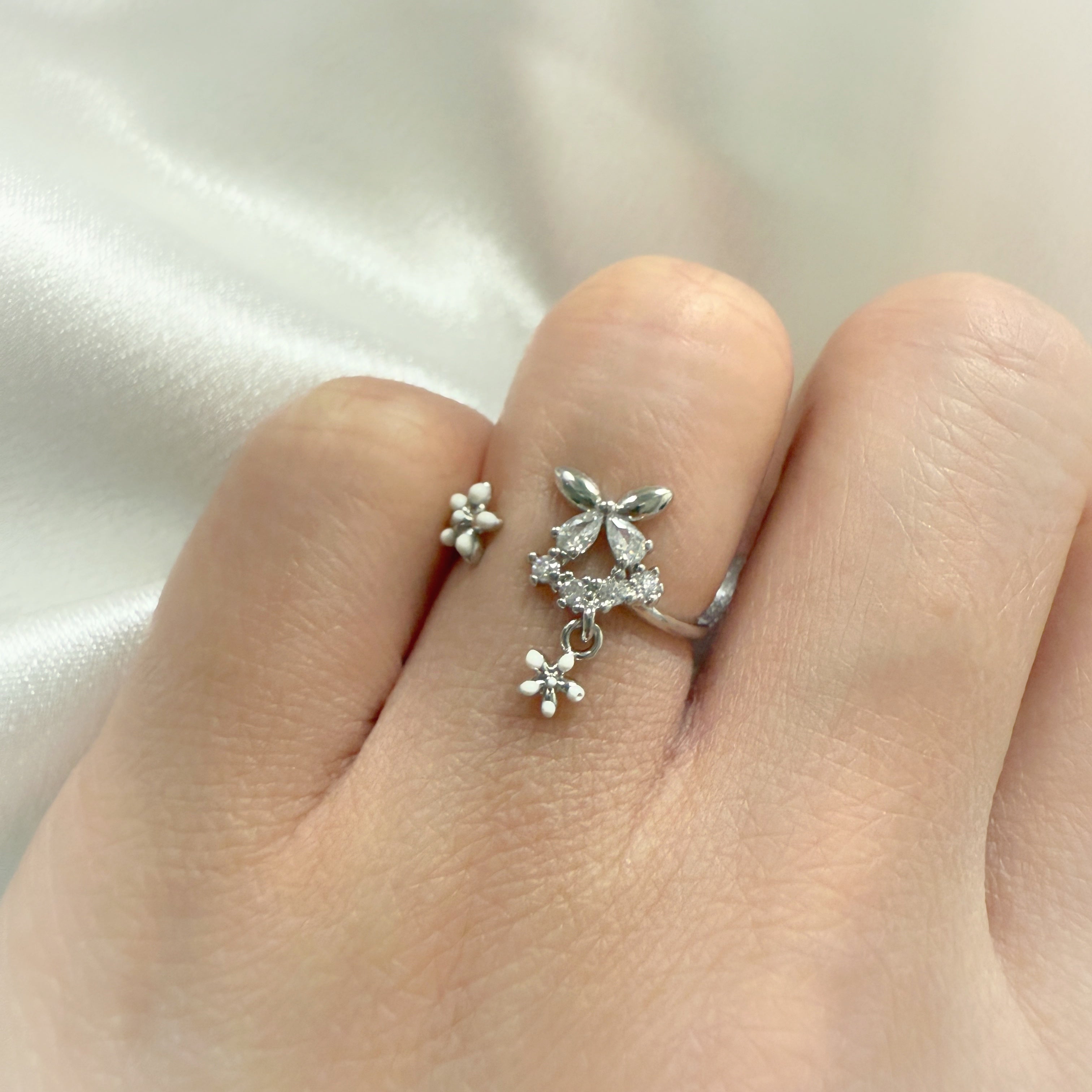 Butterfly Twin Blossom Silver Adjustable Ring - Sisilia Jewels