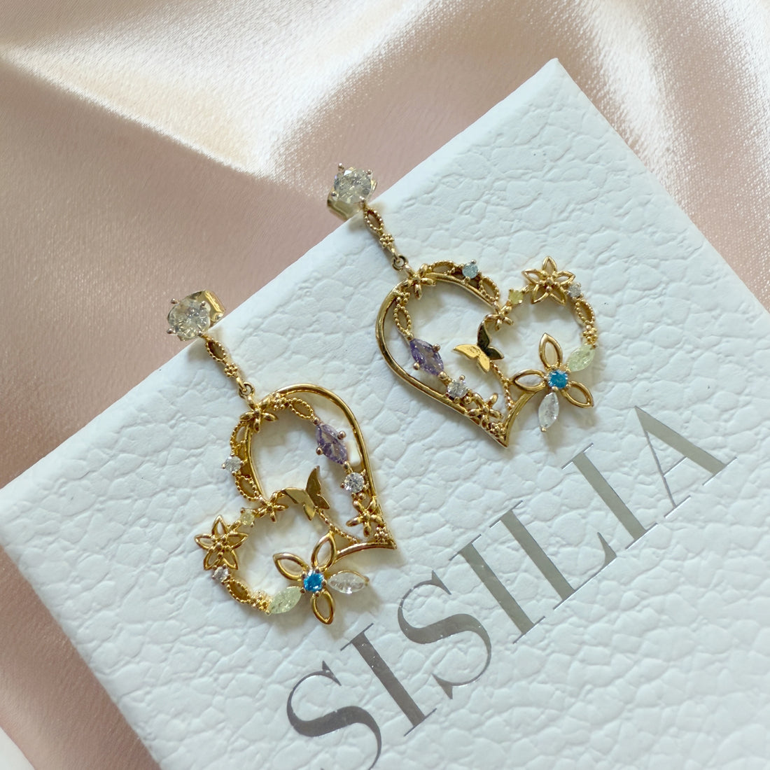 Golden Heart Blossom Drop Earrings - Sisilia Jewels