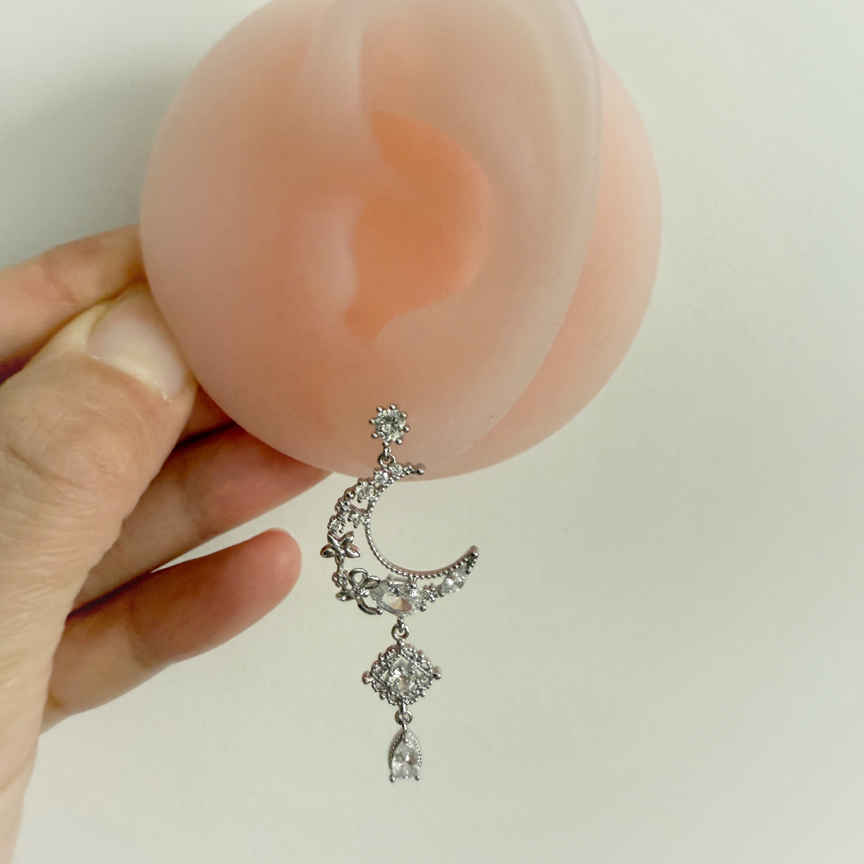 Flower On The Moon Silver Dangly Earrings - Sisilia Jewels