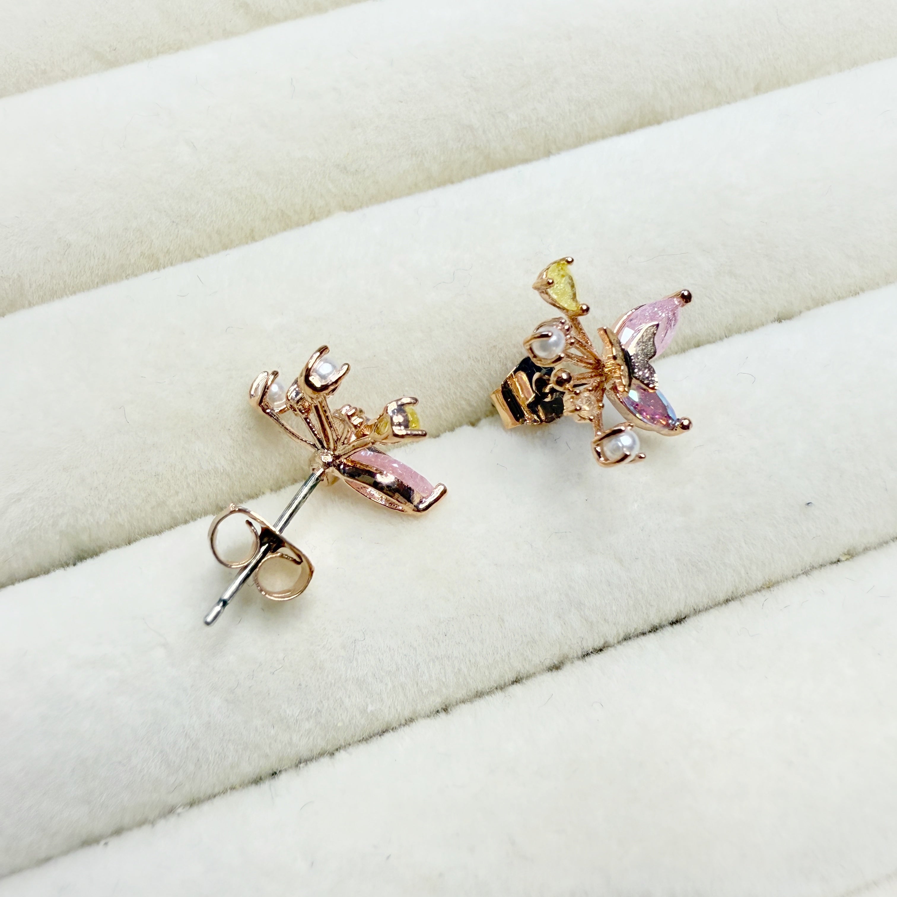 Rose Gold Flutter Gem Studs