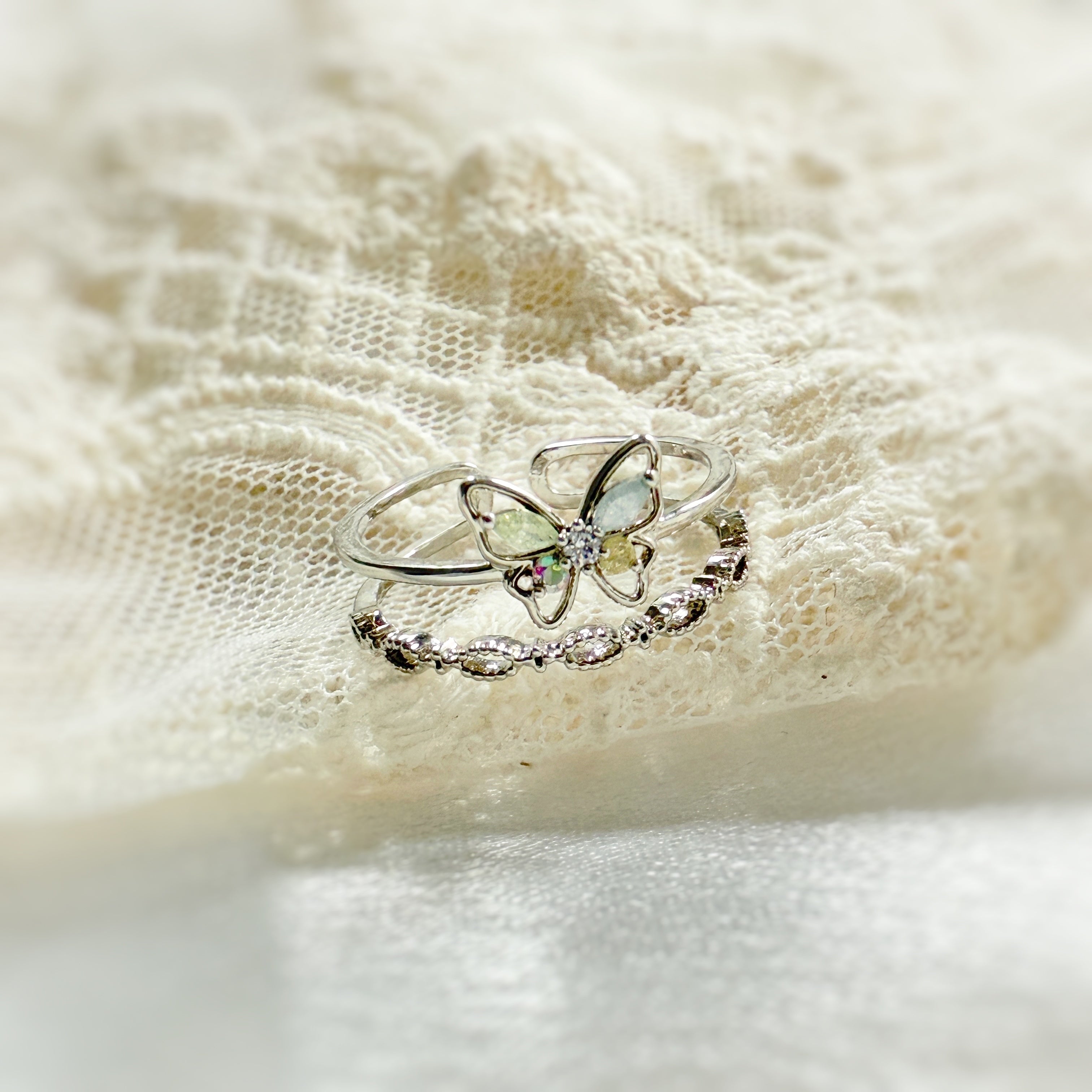 Dancing Butterfly Silver Double Band Open Ring - Sisilia Jewels