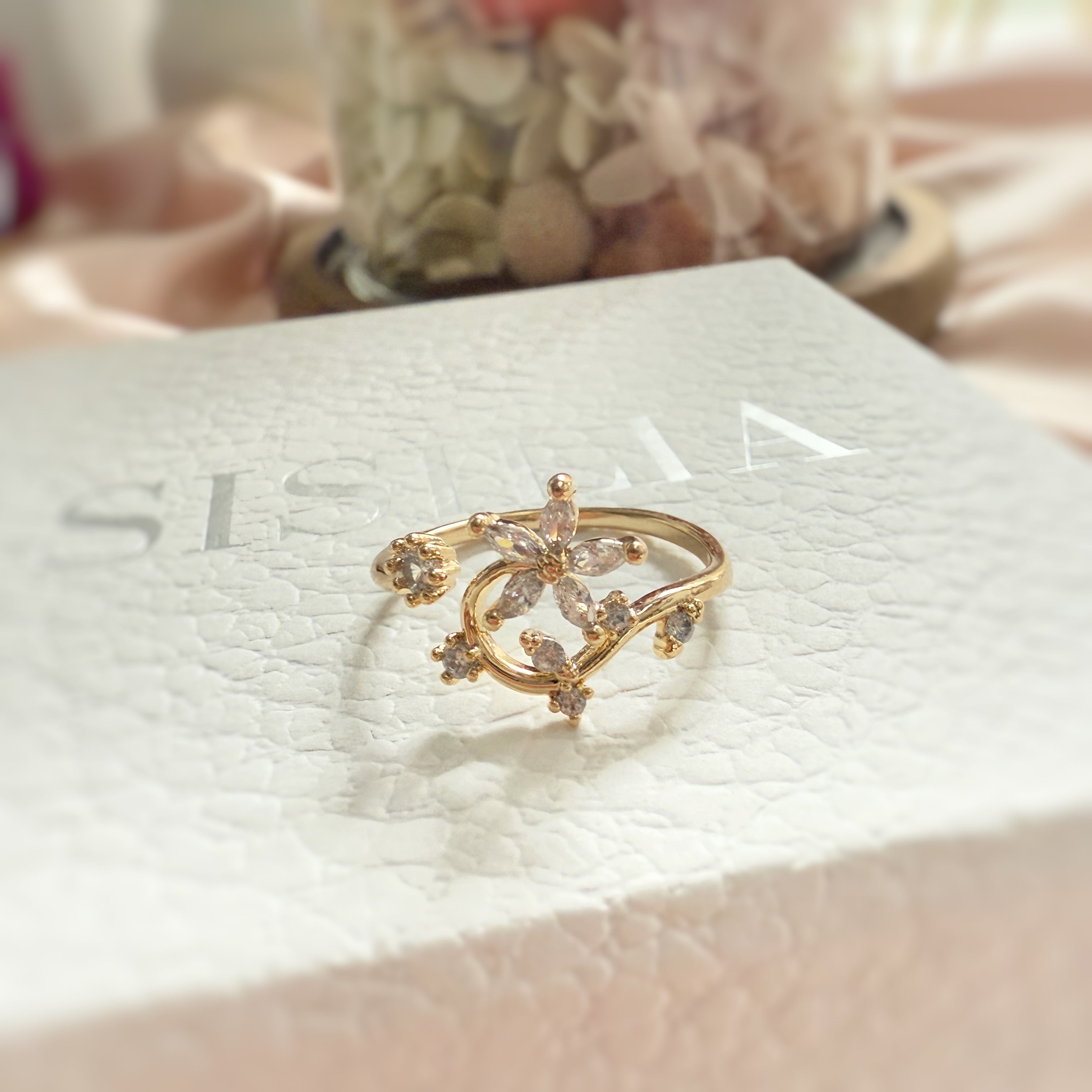 Nail Adorned Dainty Floral Gold Adjustable Ring - Sisilia Jewels