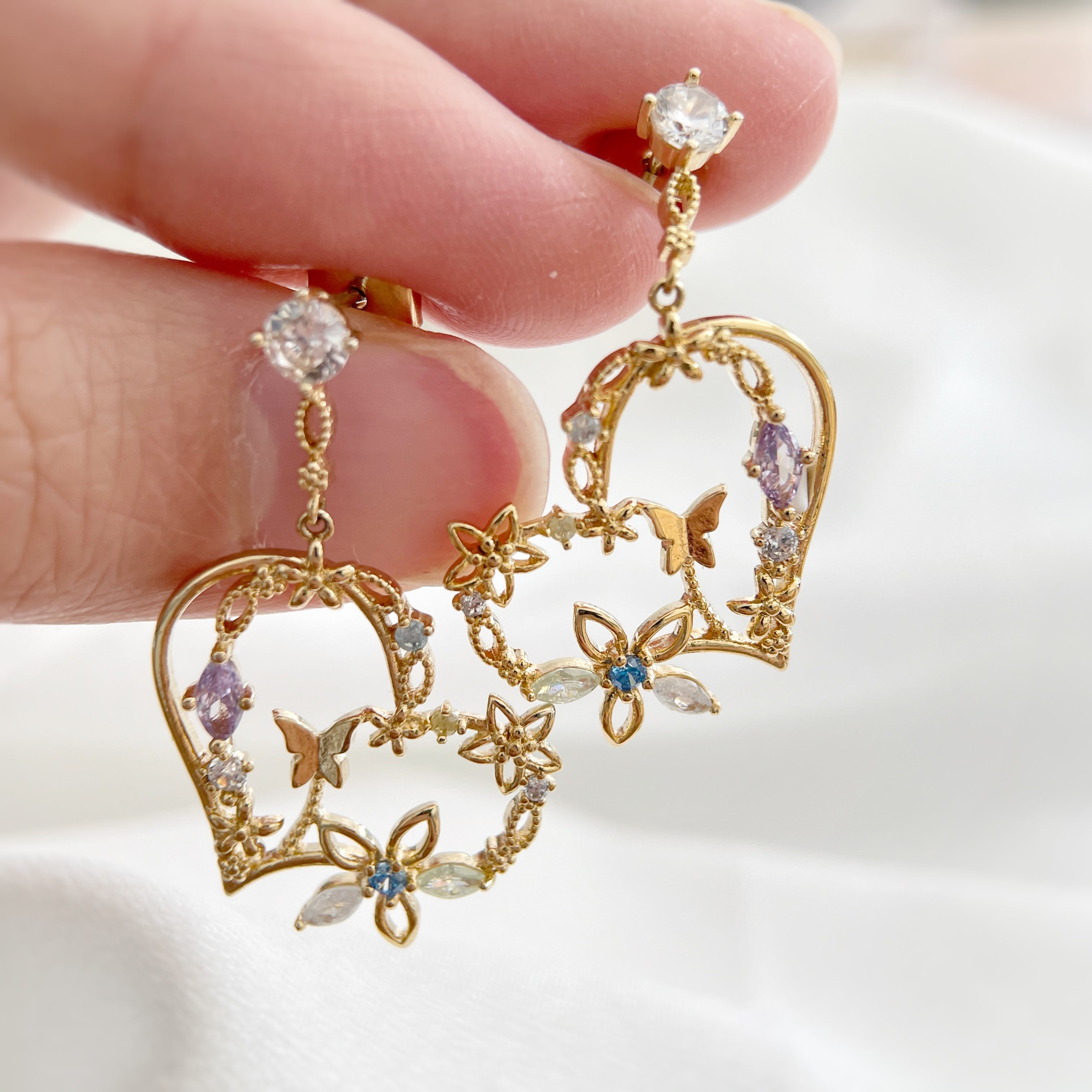 Golden Heart Blossom Drop Earrings - Sisilia Jewels