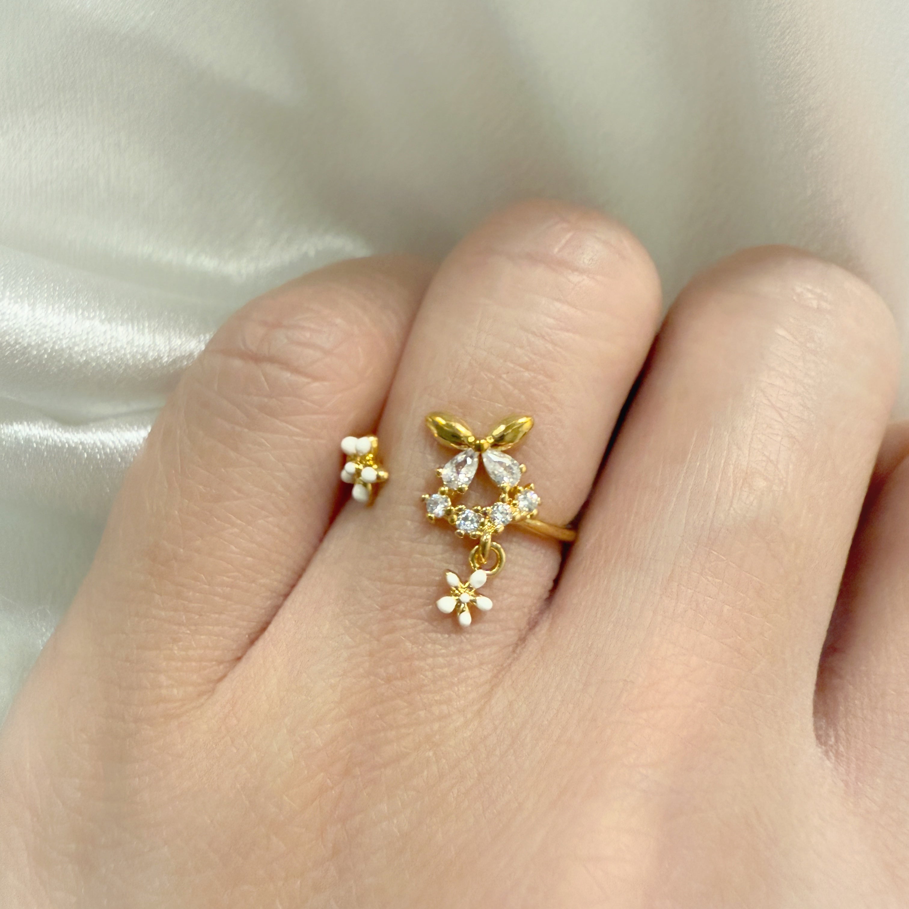 Butterfly Twin Blossom Gold Adjustable Ring - Sisilia Jewels