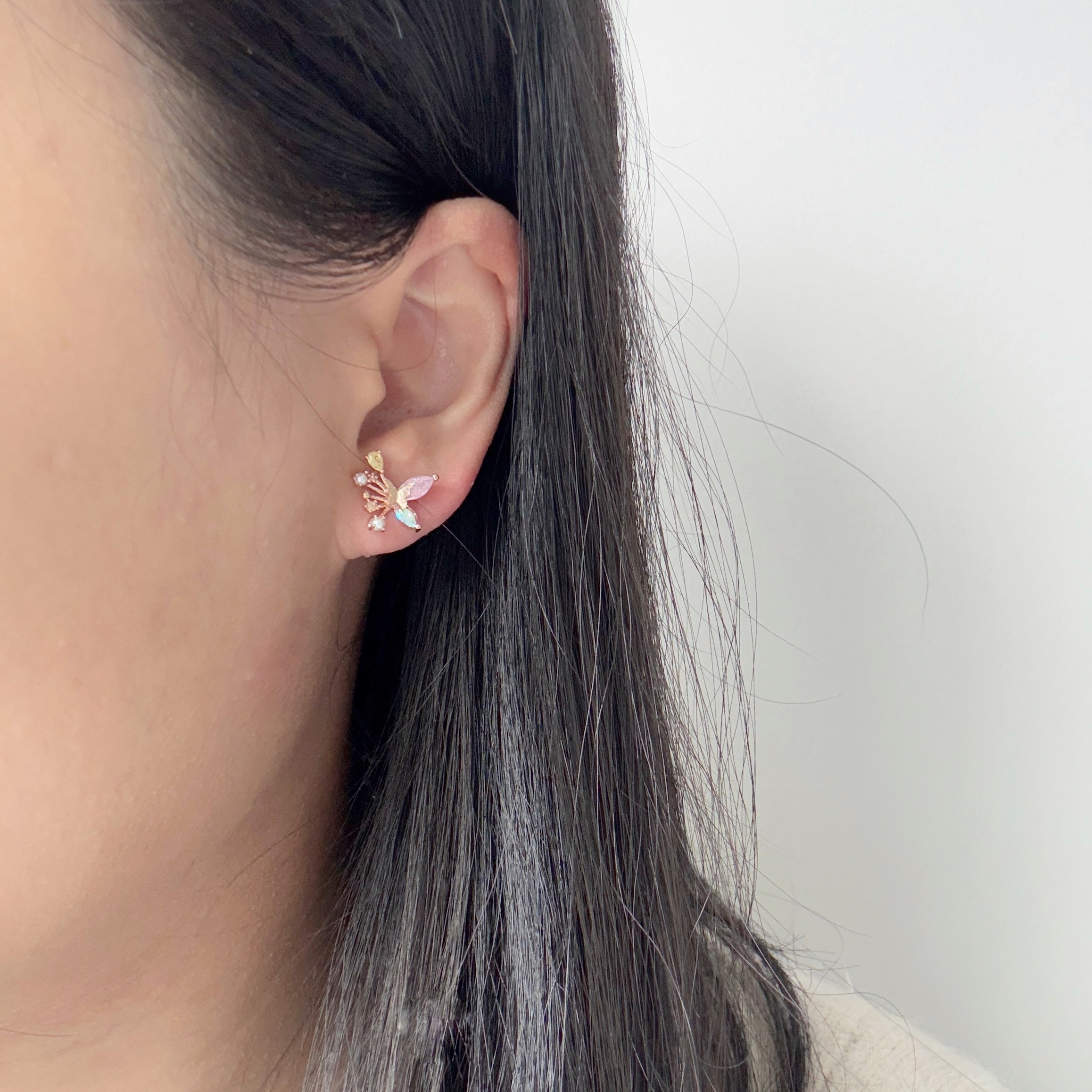 Rose Gold Flutter Gem Studs