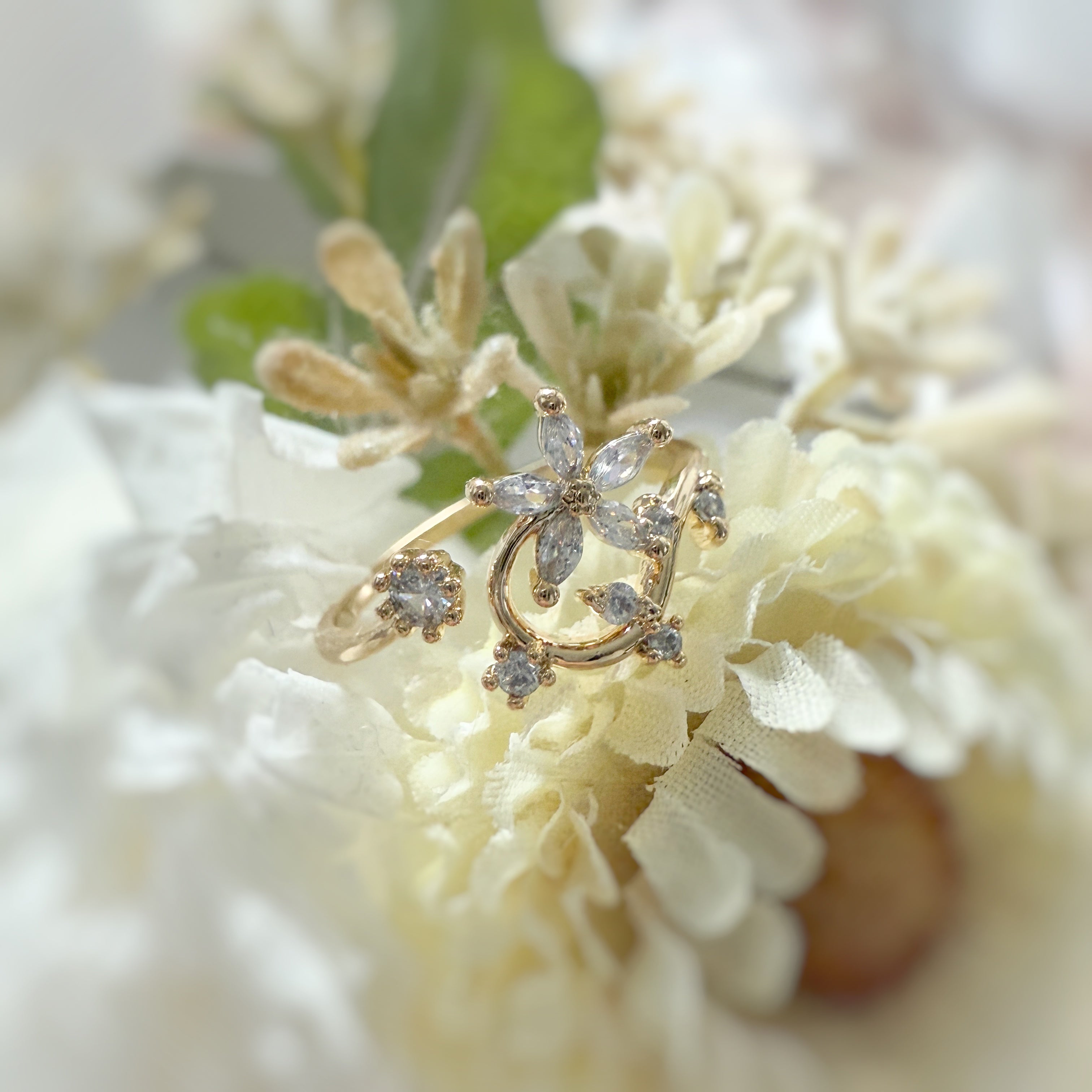 Nail Adorned Dainty Floral Gold Adjustable Ring - Sisilia Jewels