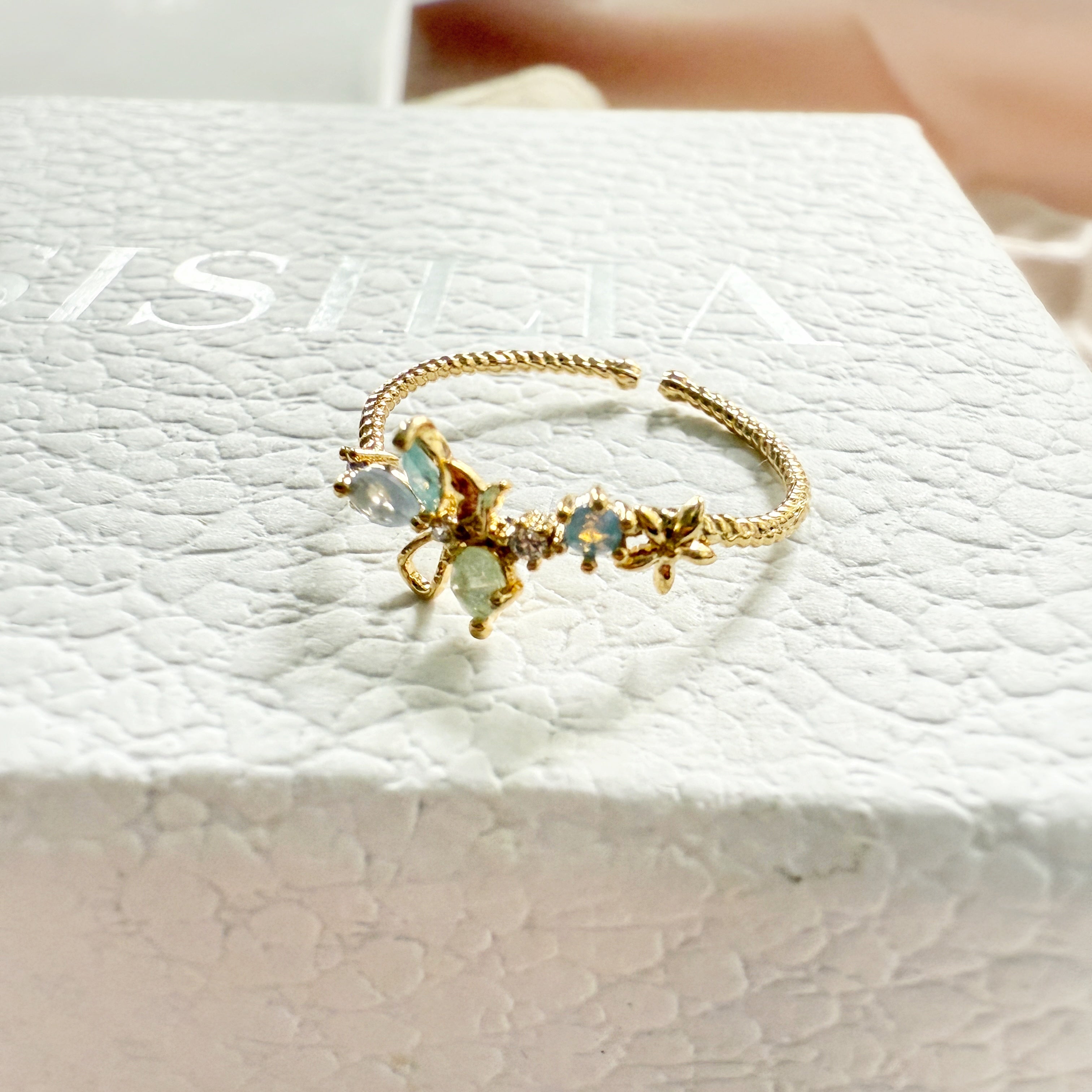 Gemmed Blossom Chic Flutter Gold Open Ring - Sisilia Jewels