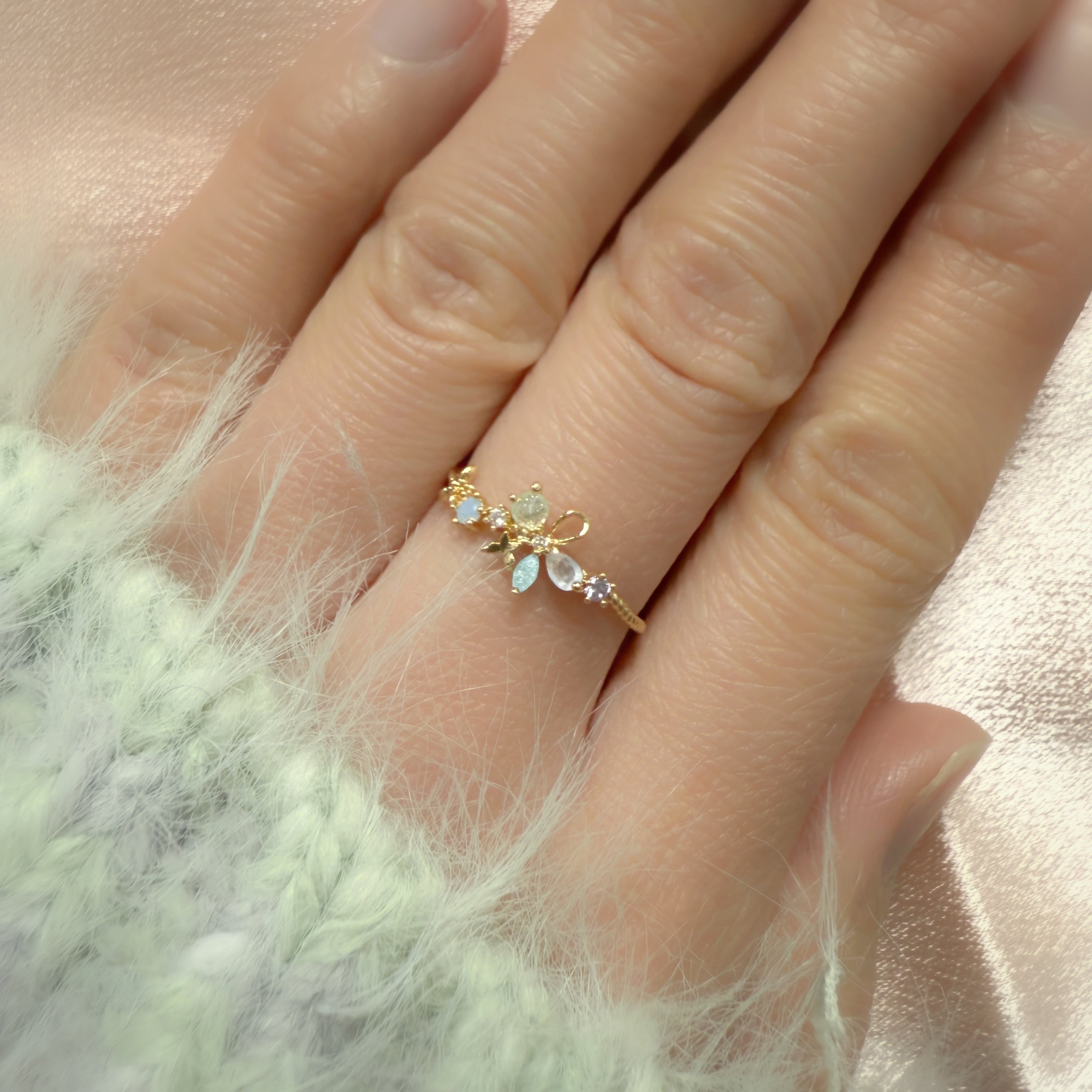Gemmed Blossom Chic Flutter Gold Open Ring - Sisilia Jewels