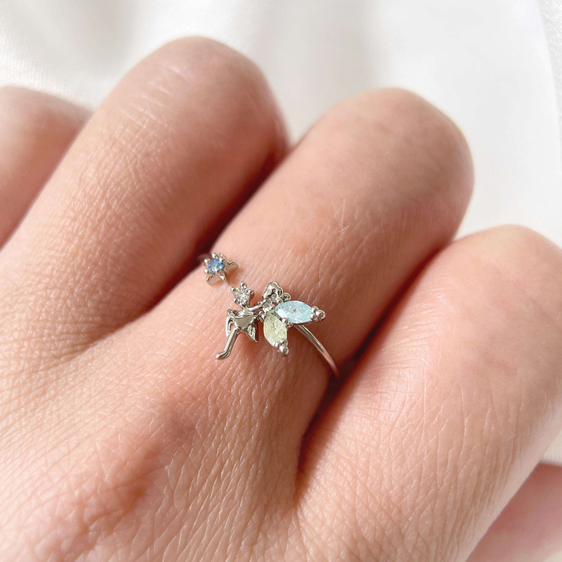 Fluttering Fairy Silver Adjustable Ring