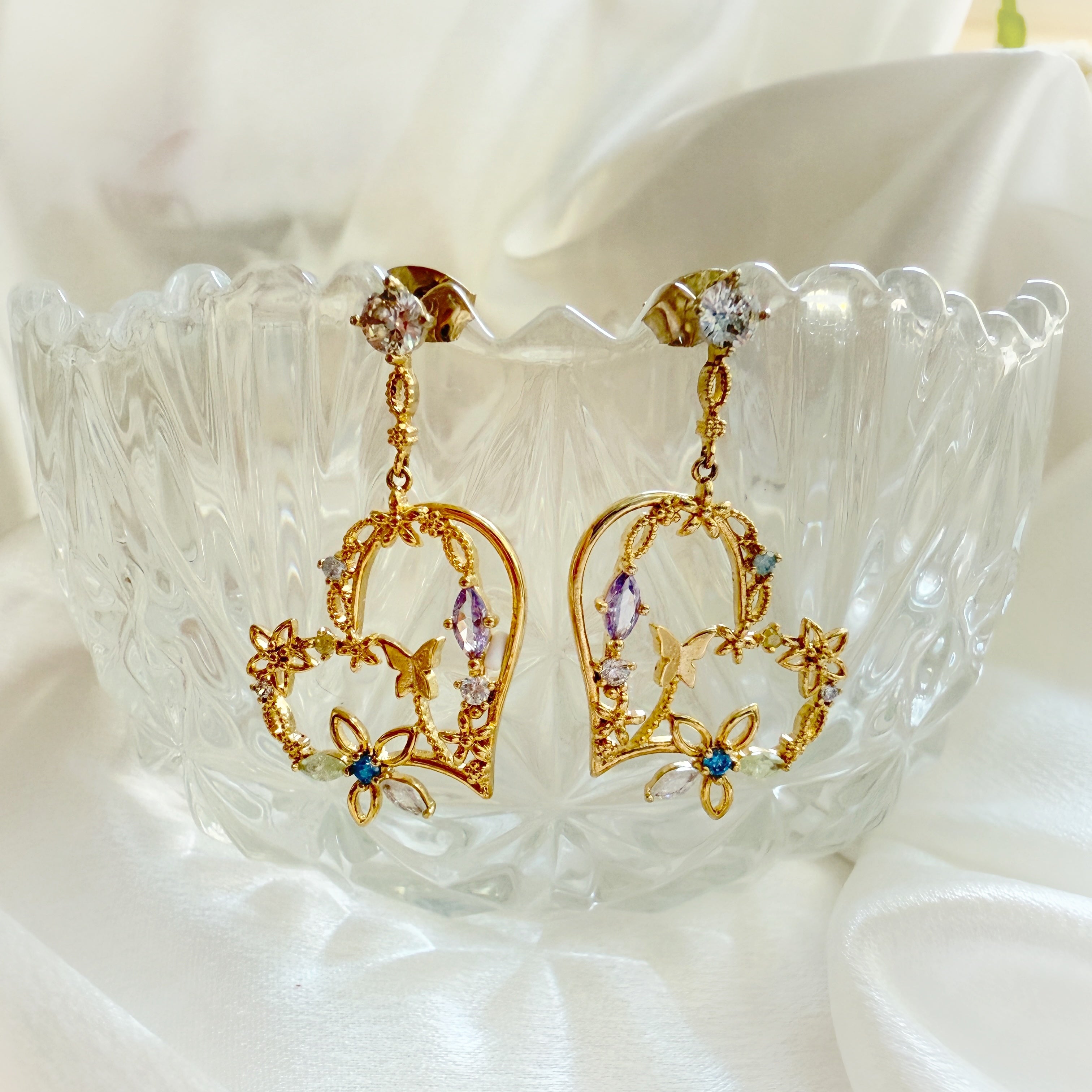 Golden Heart Blossom Drop Earrings - Sisilia Jewels