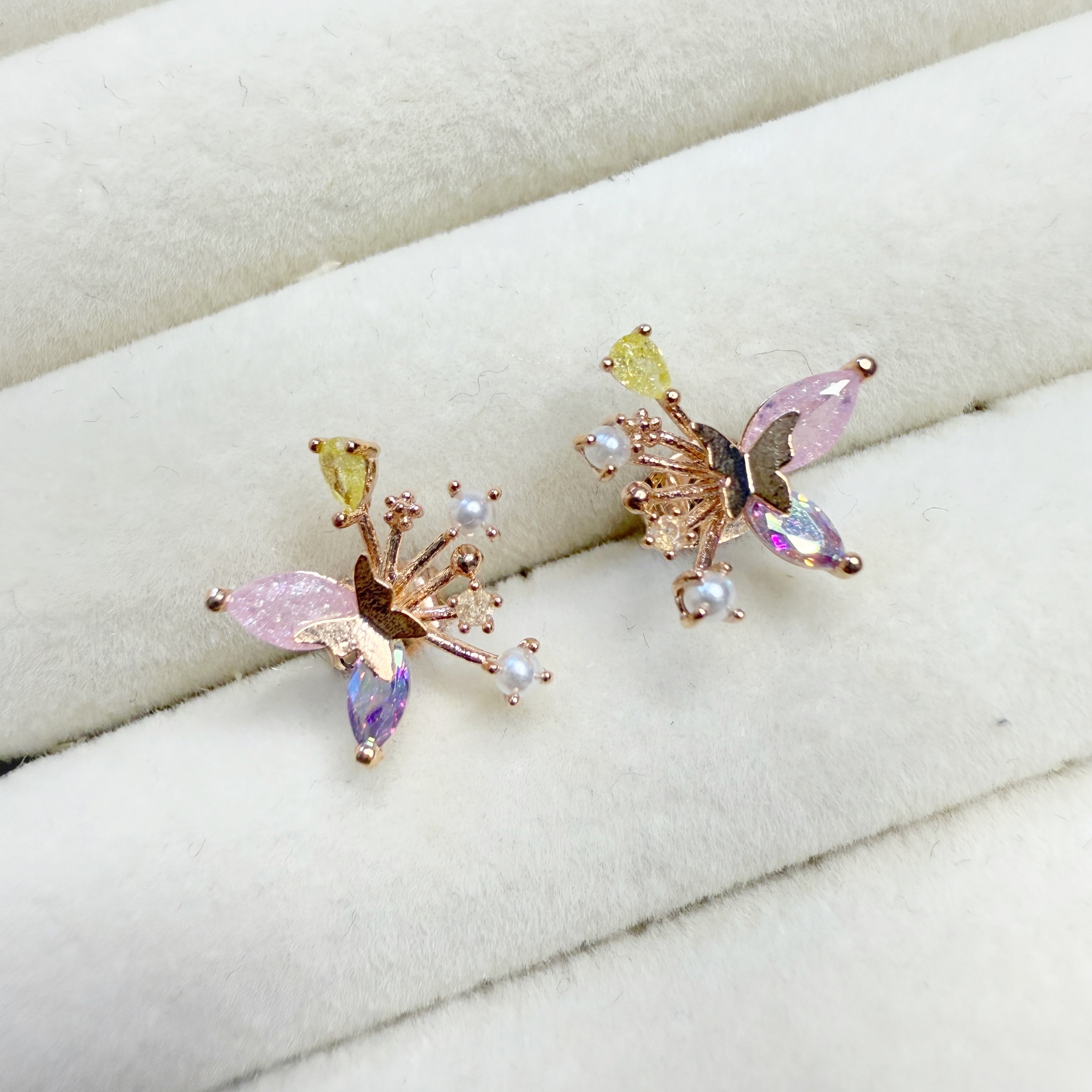 Rose Gold Flutter Gem Studs