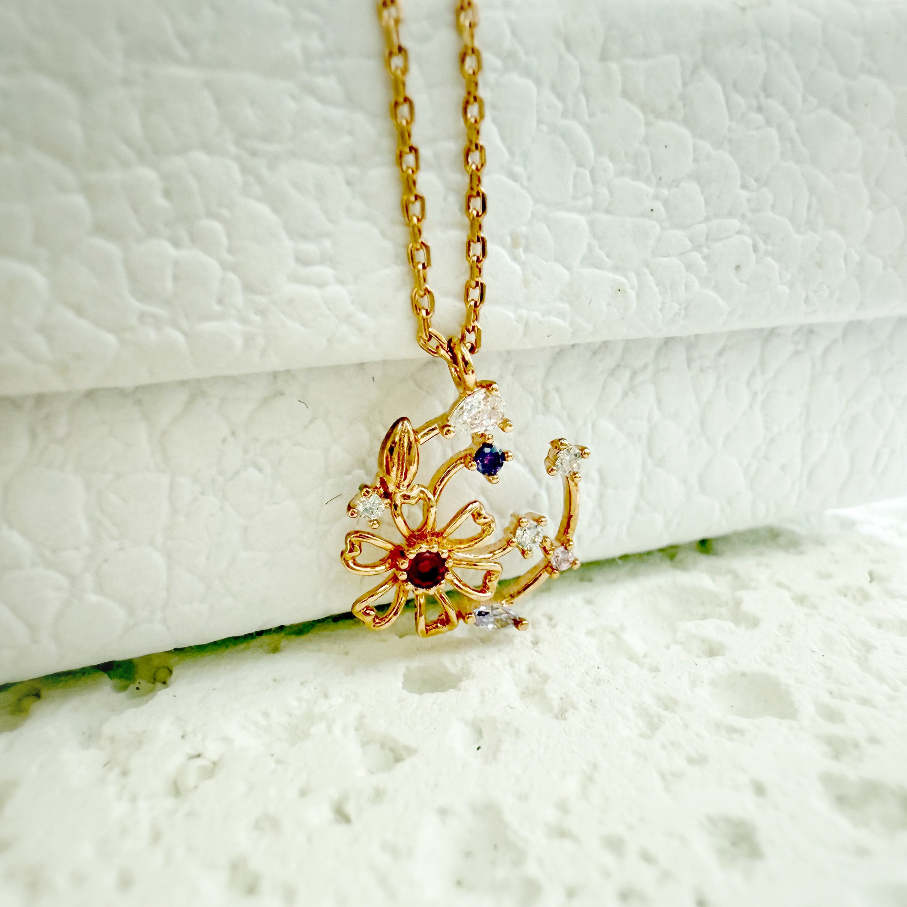 Flower On Moon Rose Gold Pendant necklace - Sisilia Jewels