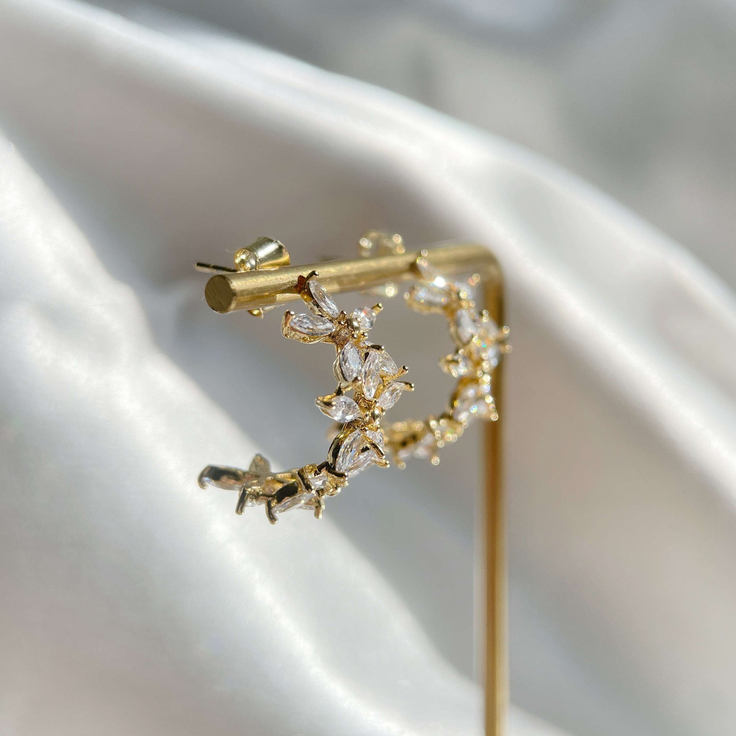Pair of cute and elegant gold hoop earrings for women and girls, crafted with sparkle bling cubic zirconia in wildflower design which are hypoallergenic to prevent ear allergies, ideal Christmas gift for her - Sisilia Jewels