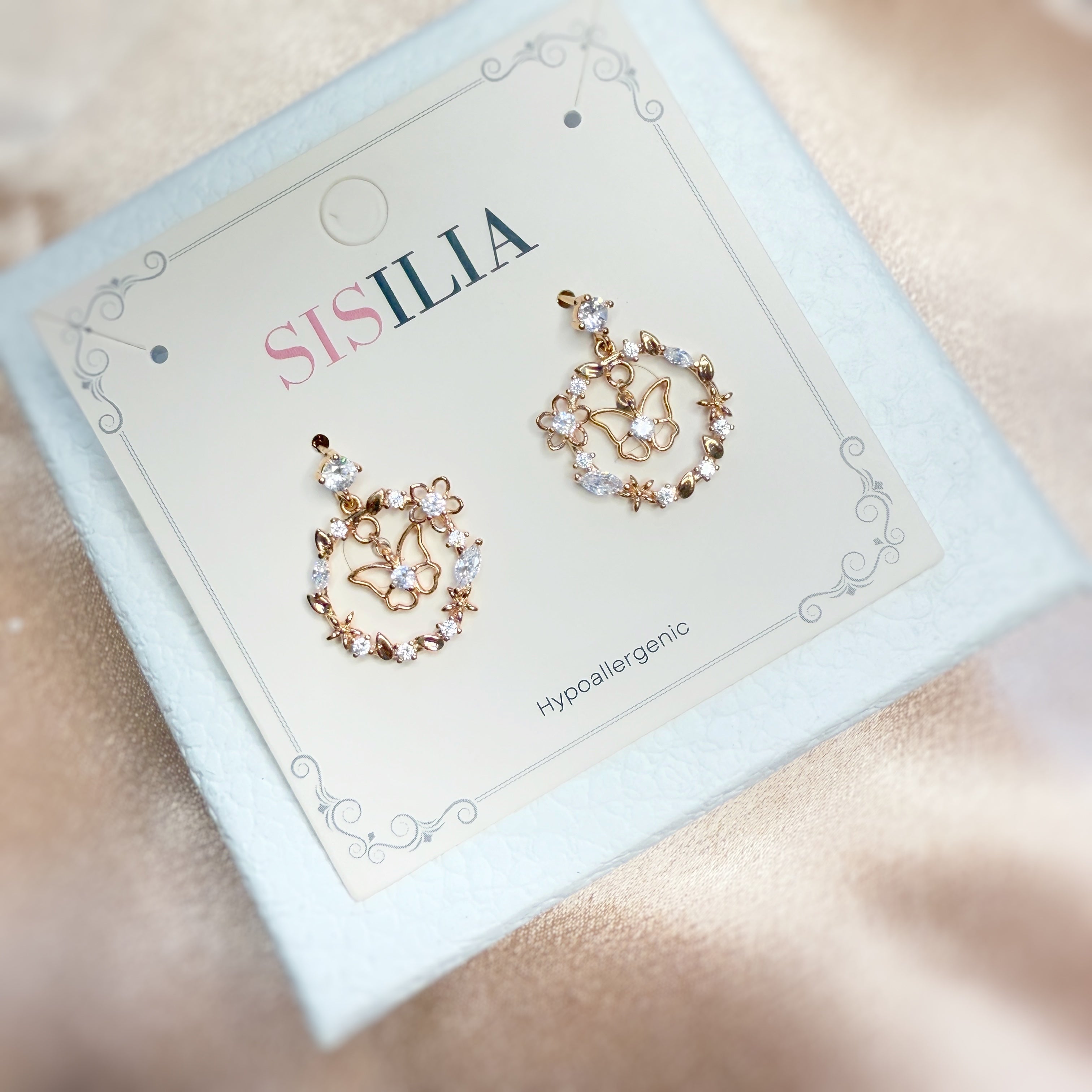 Fluttering Rose Gold Wreath Drop Earrings - Sisilia Jewels