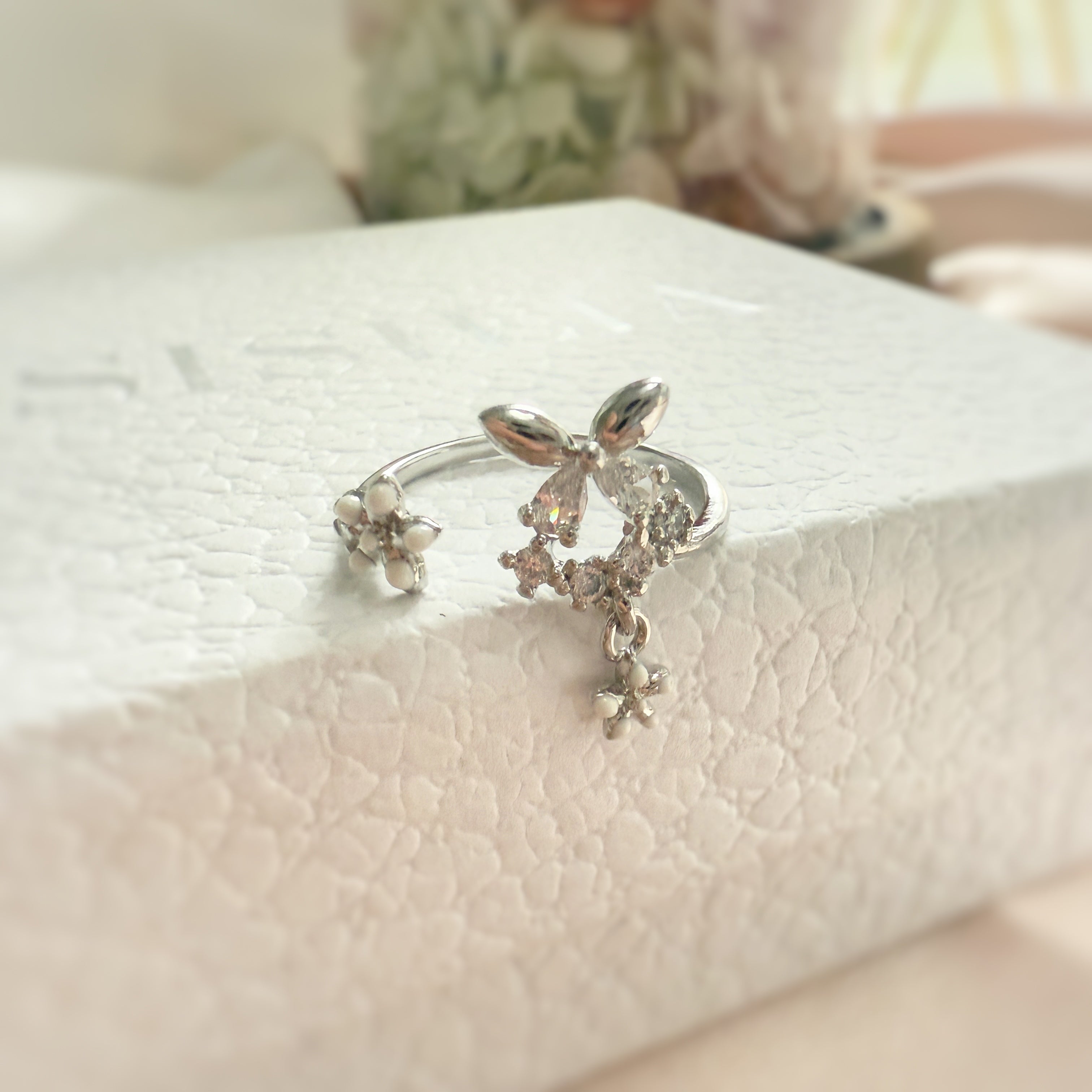 Butterfly Twin Blossom Silver Adjustable Ring - Sisilia Jewels
