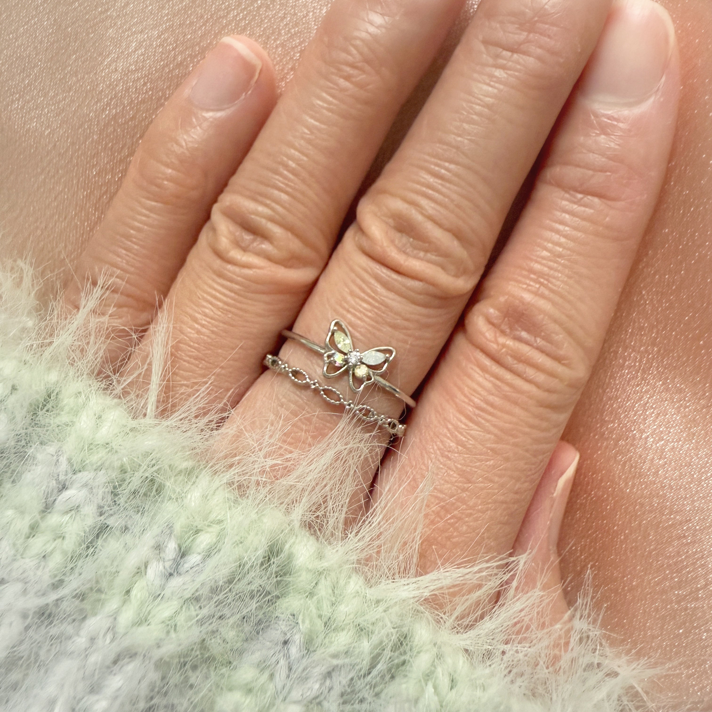 Dancing Butterfly Silver Double Band Open Ring - Sisilia Jewels