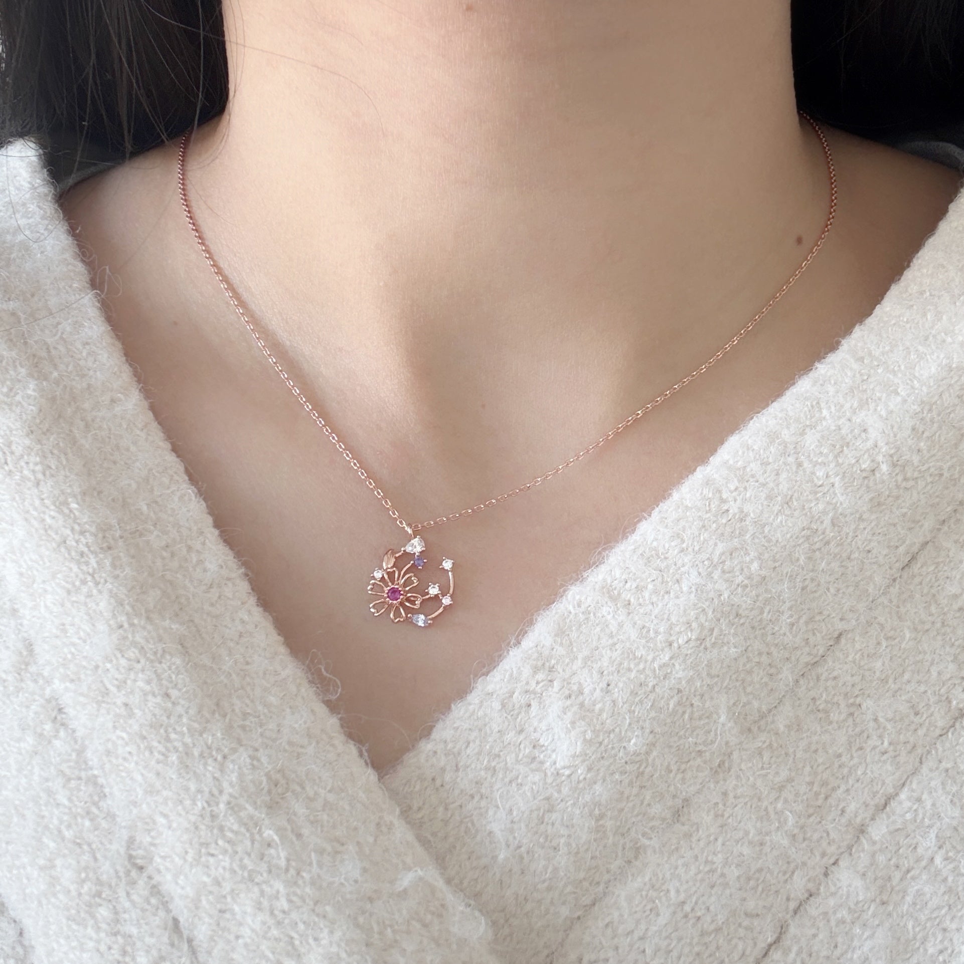 Flower On Moon Rose Gold Pendant necklace - Sisilia Jewels