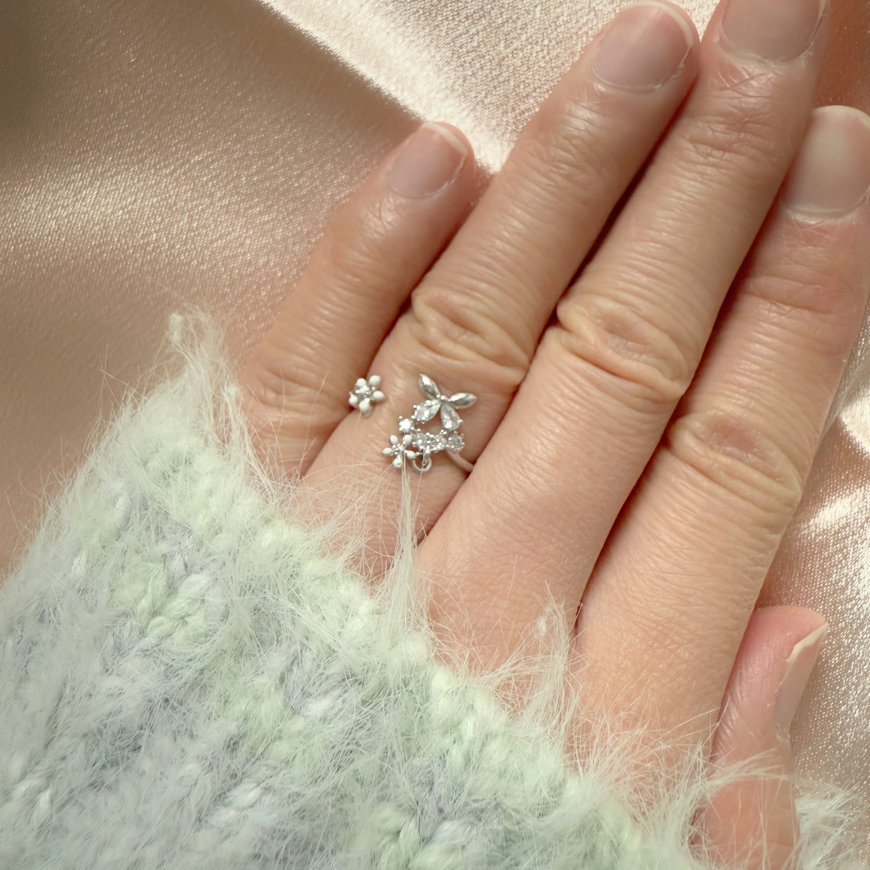 Butterfly Twin Blossom Silver Adjustable Ring - Sisilia Jewels