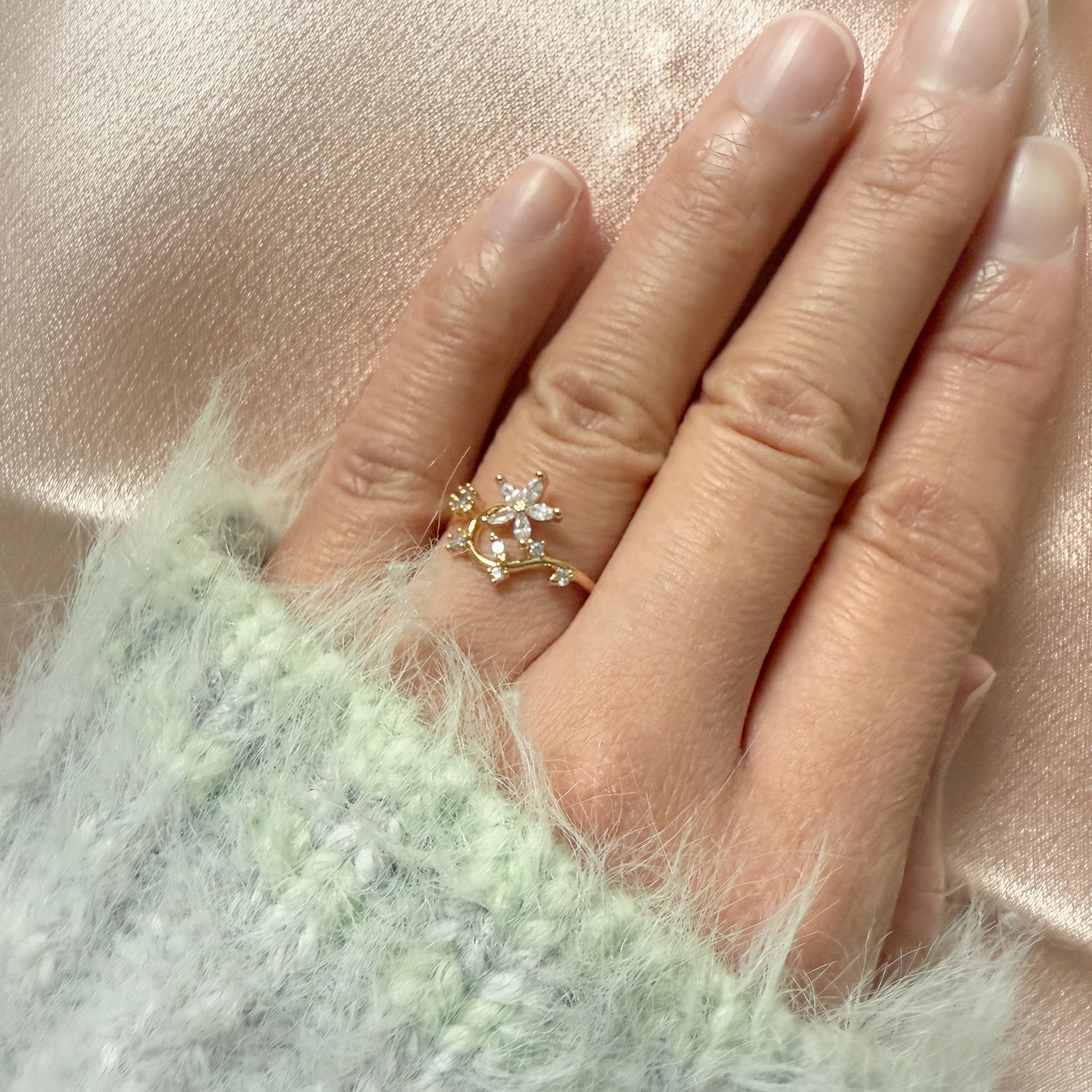 Nail Adorned Dainty Floral Gold Adjustable Ring - Sisilia Jewels