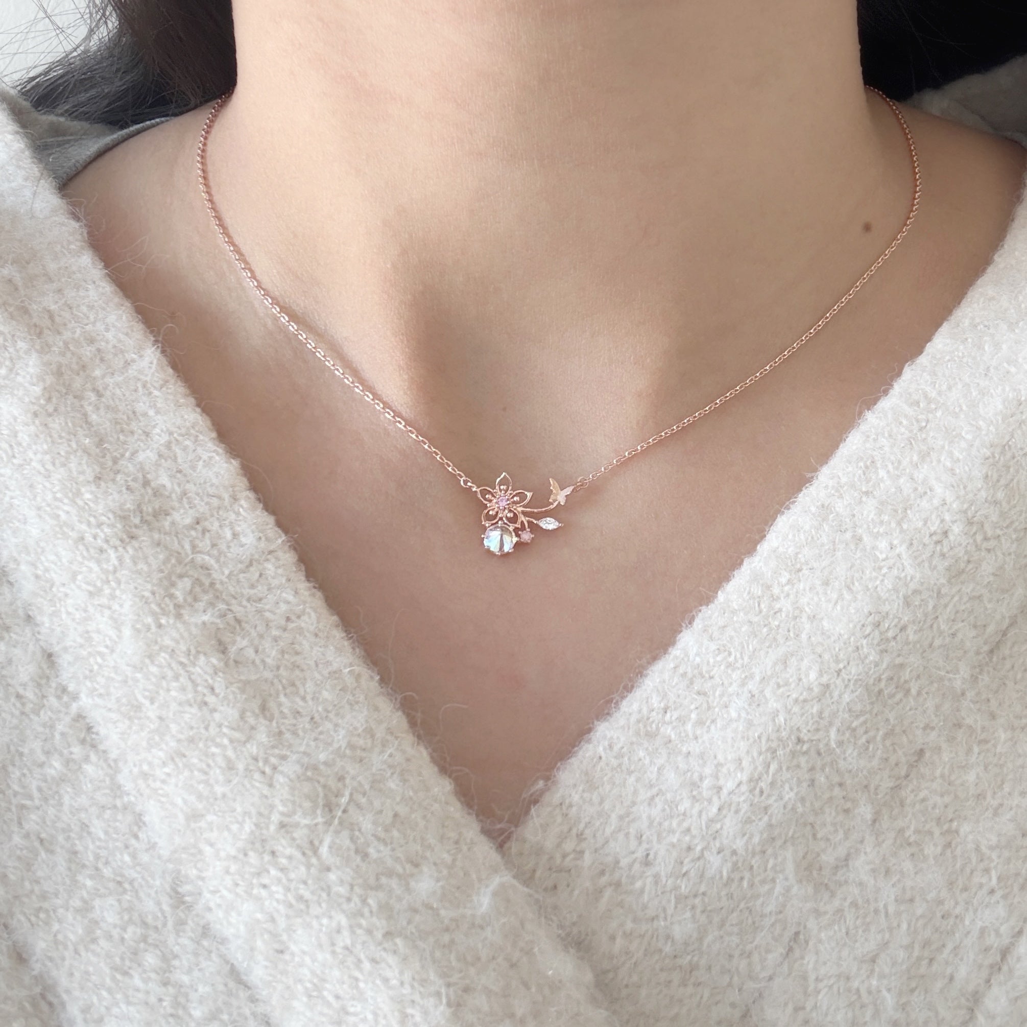 Cherry Blossom Dainty Pendant Necklace - Sisilia Jewels