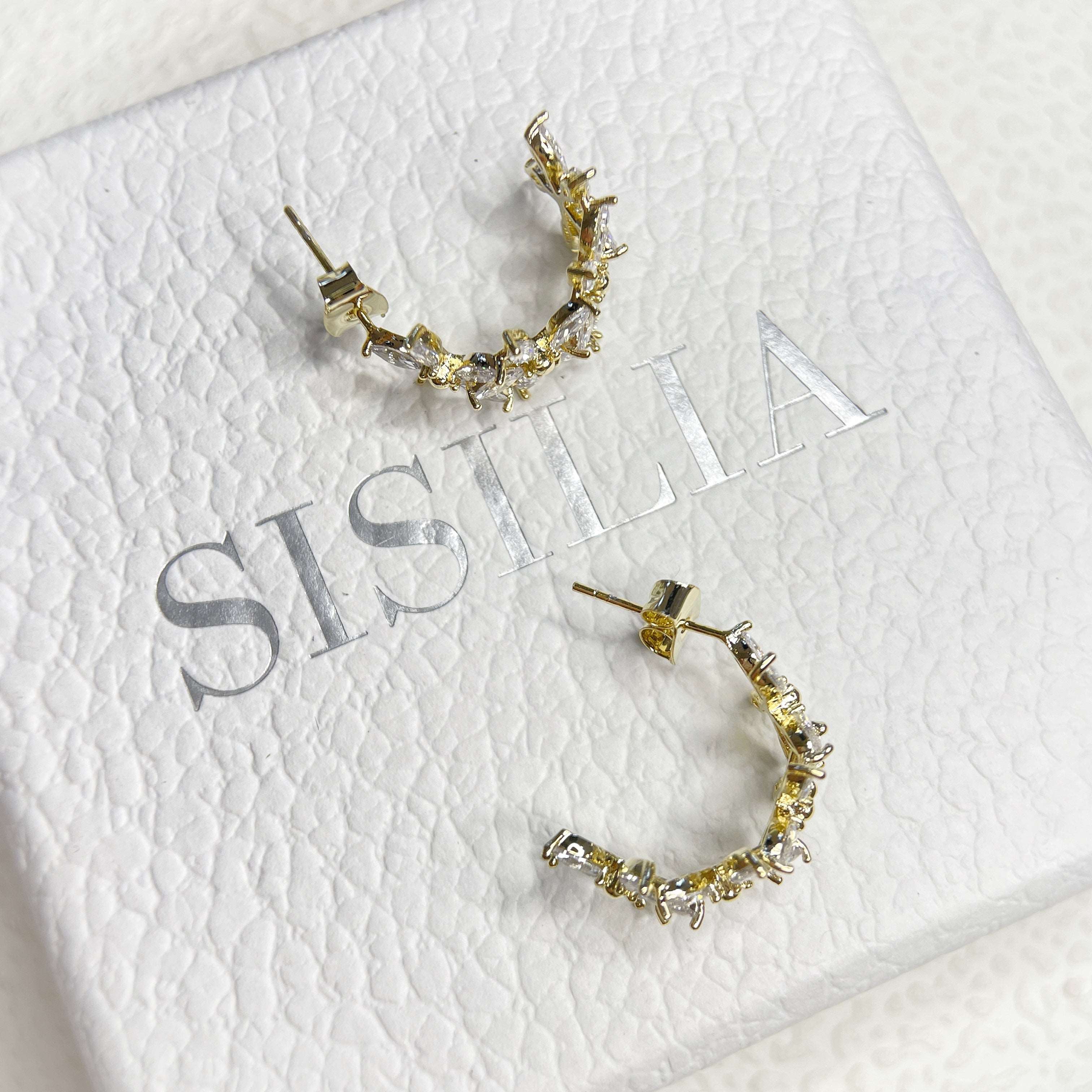 Pair of cute and elegant gold hoop earrings for women and girls, crafted with sparkle bling cubic zirconia in wildflower design which are hypoallergenic to prevent ear allergies, ideal Christmas gift for her - Sisilia Jewels