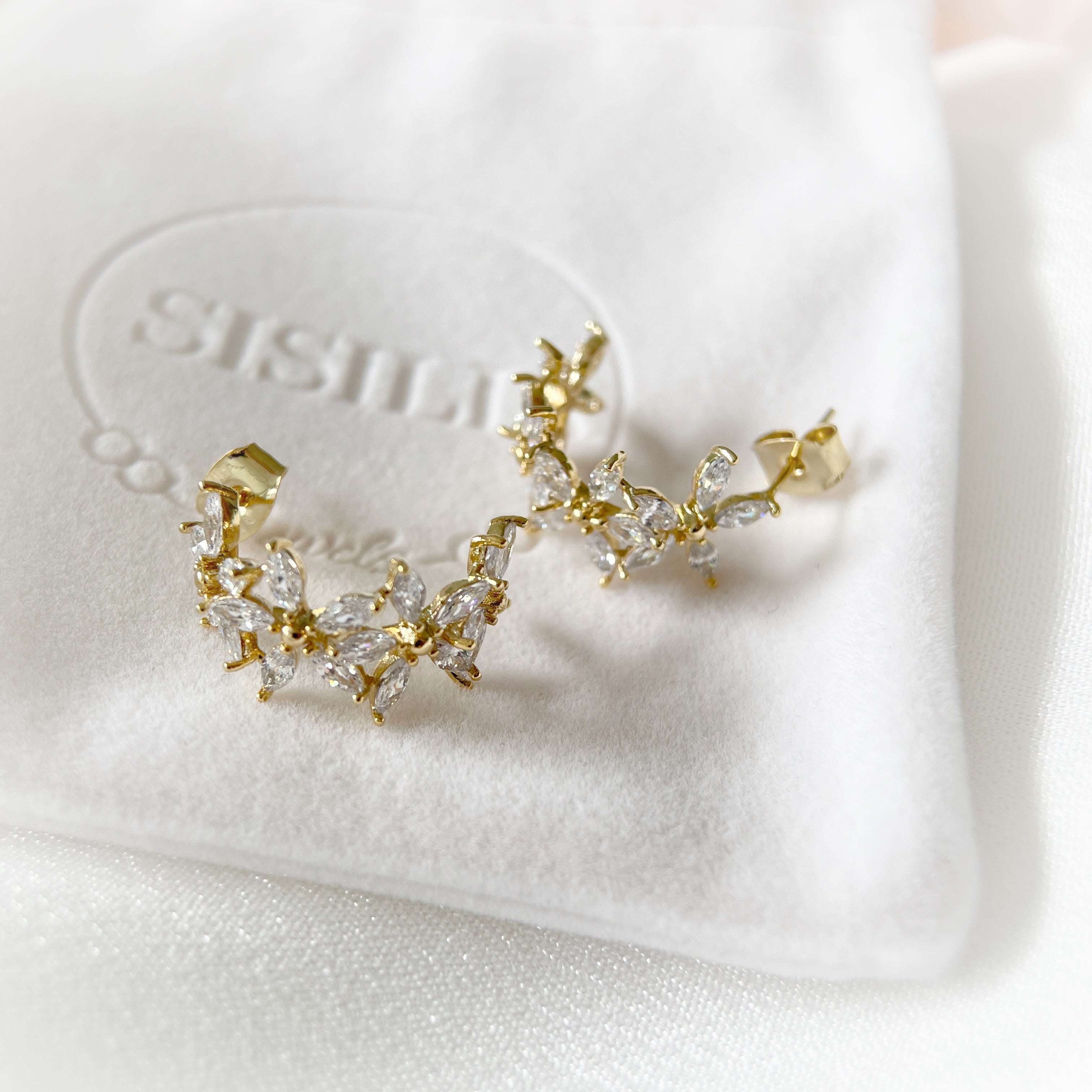 Pair of cute and elegant gold hoop earrings for women and girls, crafted with sparkle bling cubic zirconia in wildflower design which are hypoallergenic to prevent ear allergies, ideal Christmas gift for her - Sisilia Jewels
