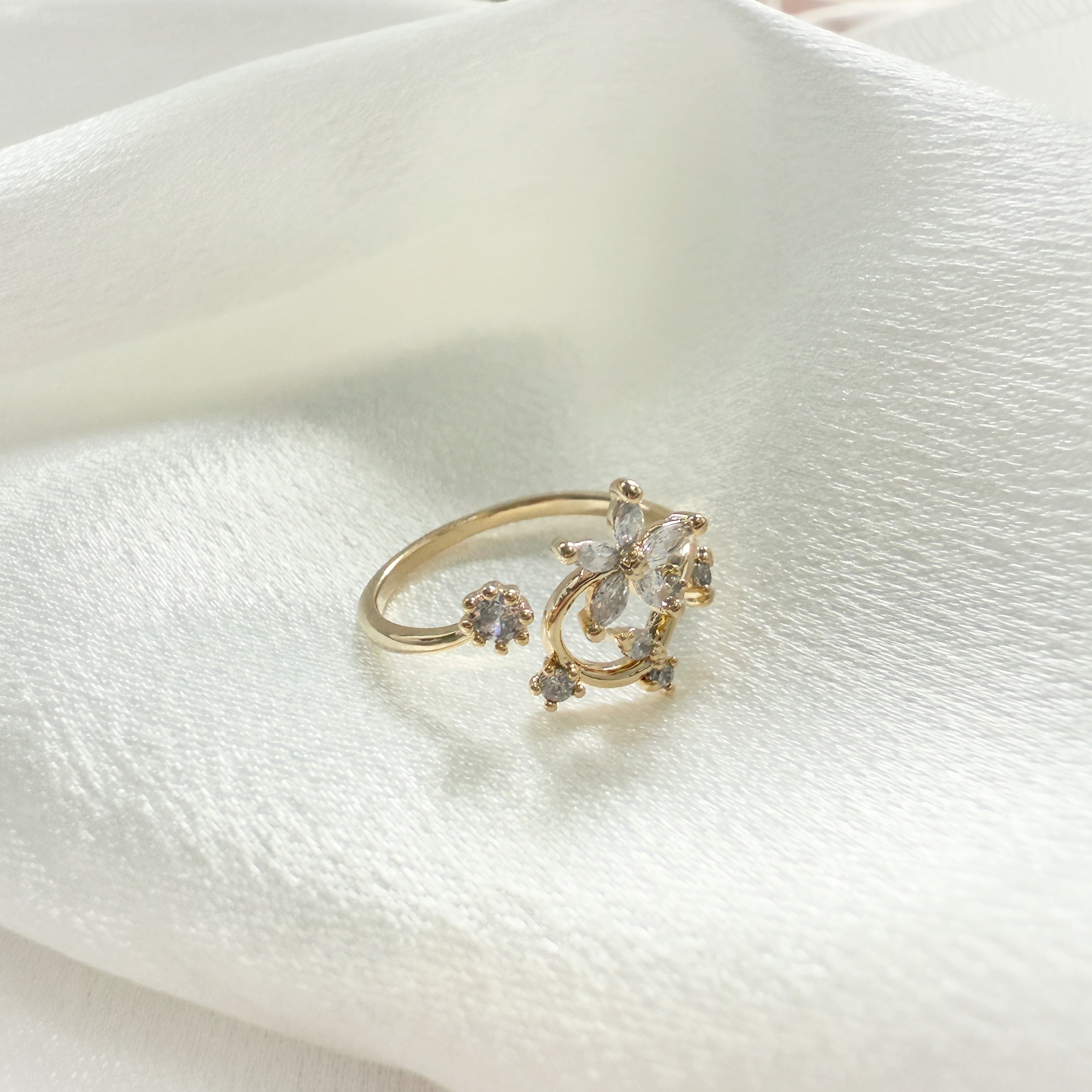 Nail Adorned Dainty Floral Gold Adjustable Ring - Sisilia Jewels
