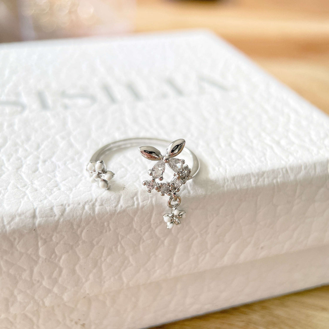 Butterfly Twin Blossom Silver Adjustable Ring