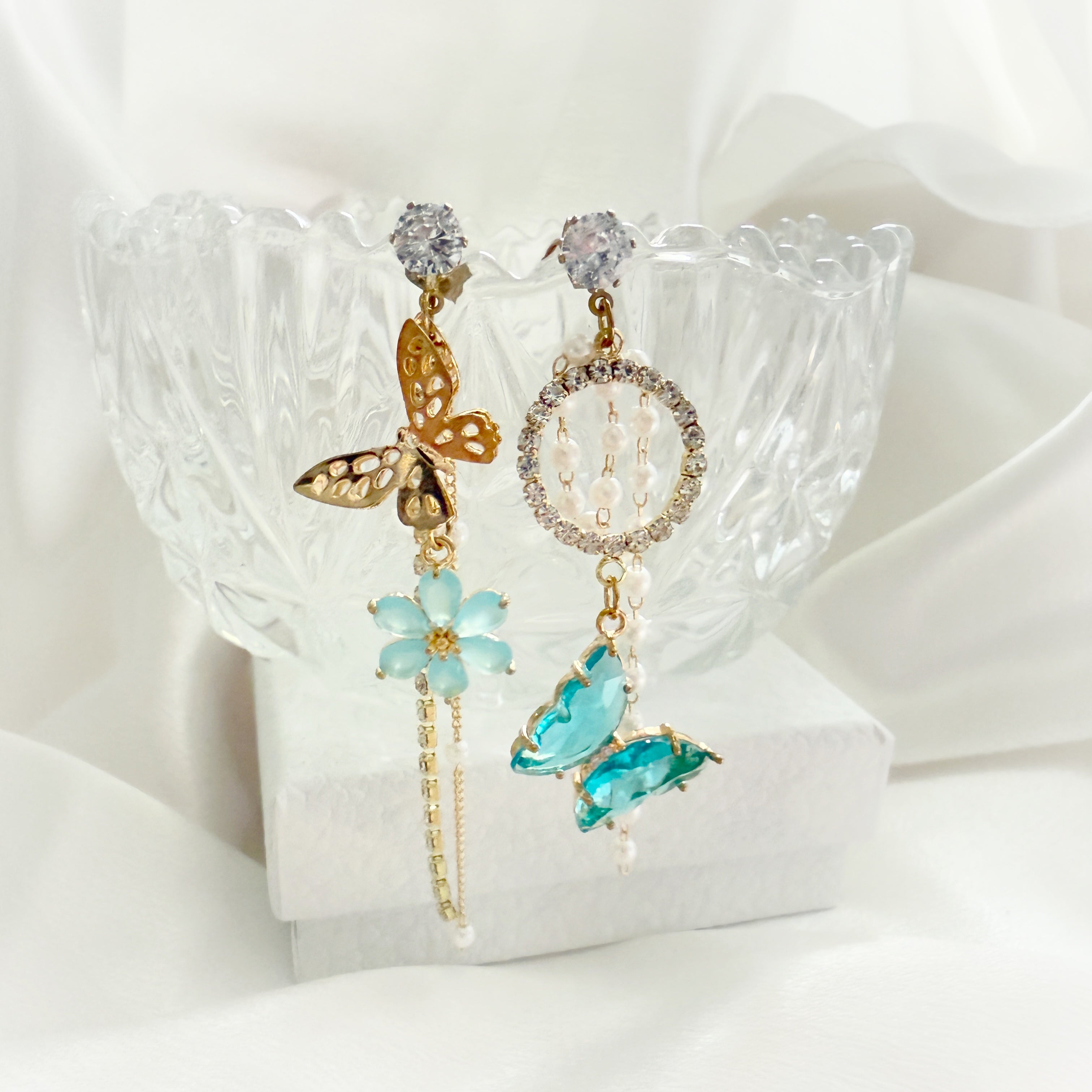 Asymmetric Aquamarine Butterfly Dangles - Sisilia Jewels