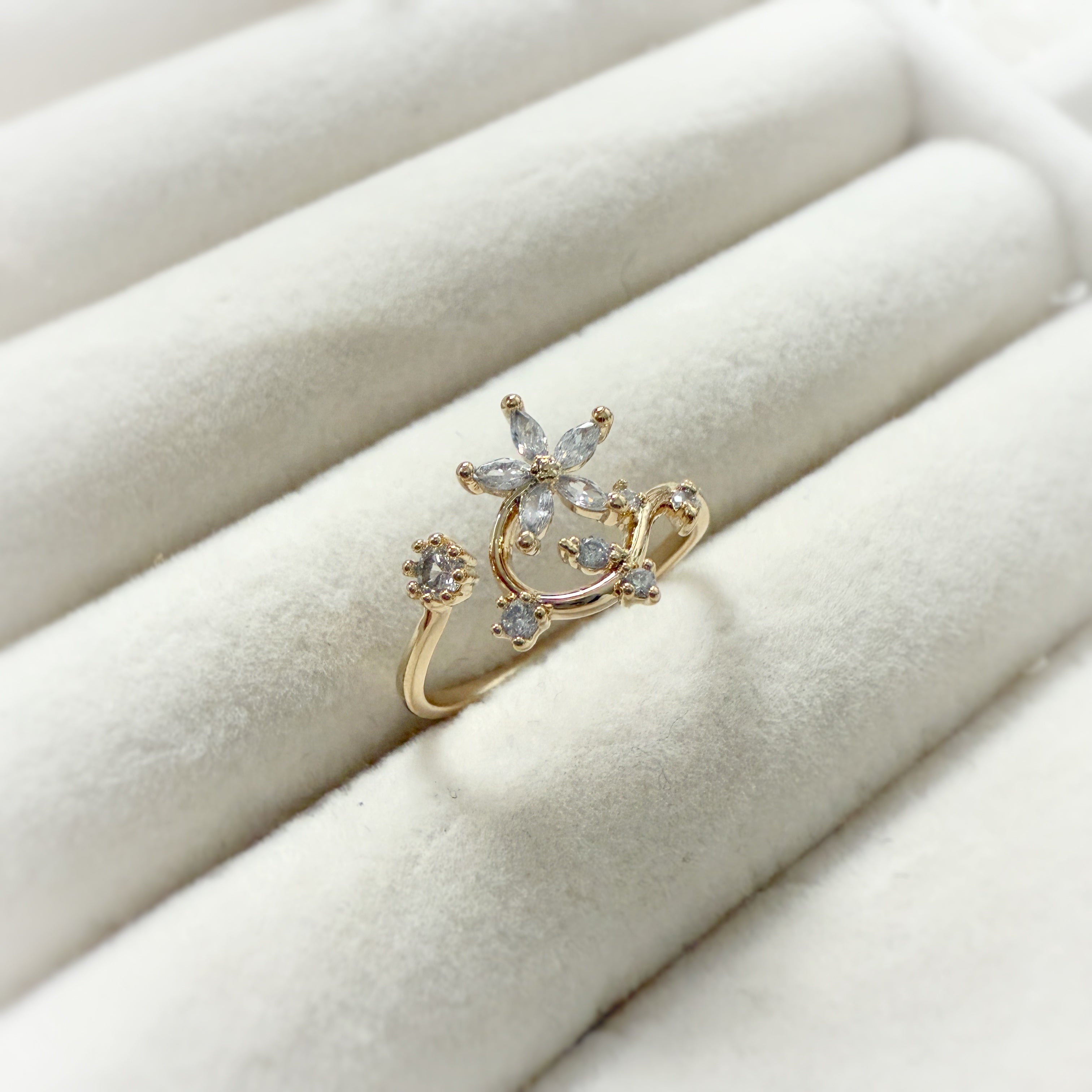 Nail Adorned Dainty Floral Gold Adjustable Ring - Sisilia Jewels