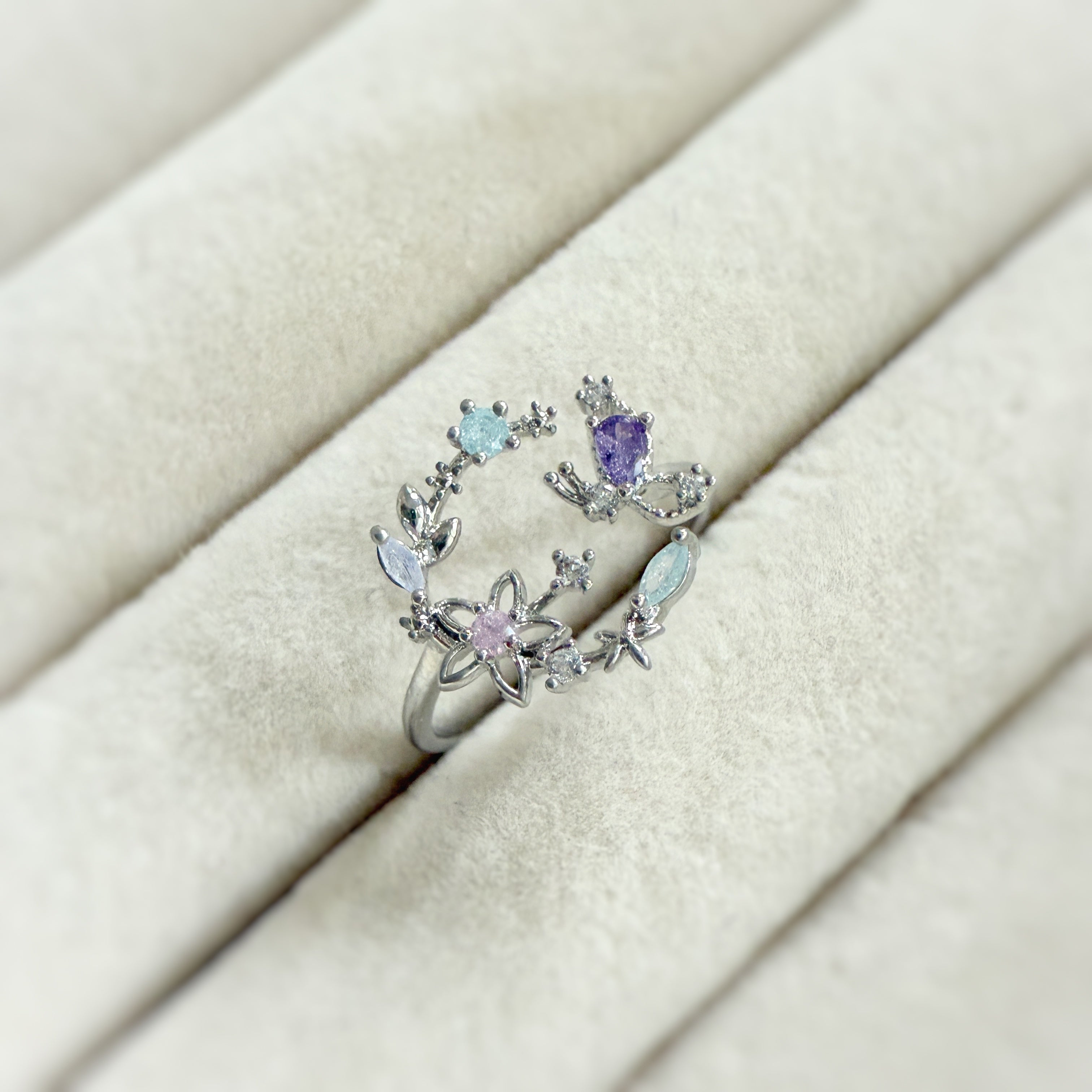 Crescent Starflower Elegance Silver Adjustable Ring - Sisilia Jewels