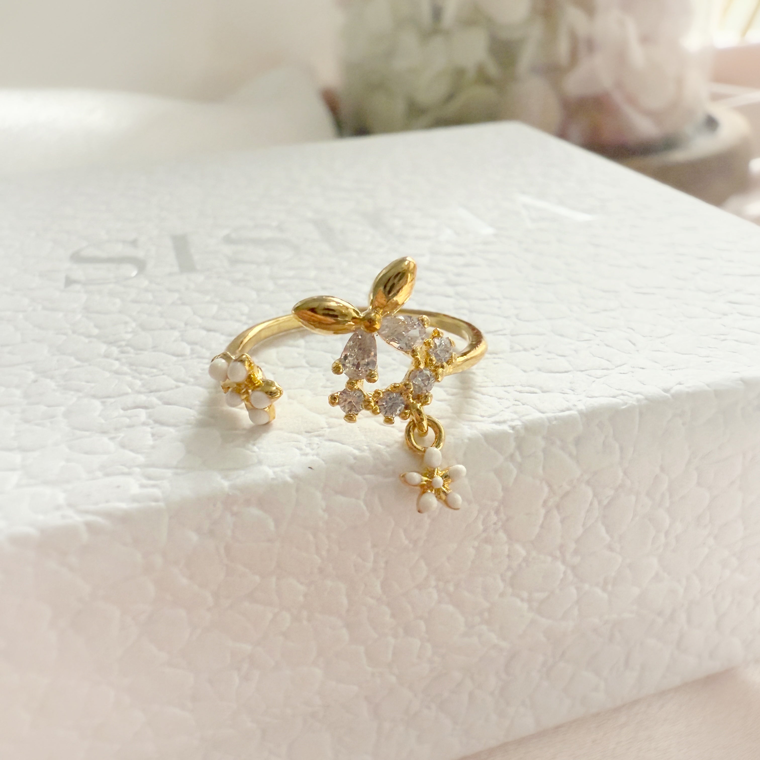 Butterfly Twin Blossom Gold Adjustable Ring - Sisilia Jewels