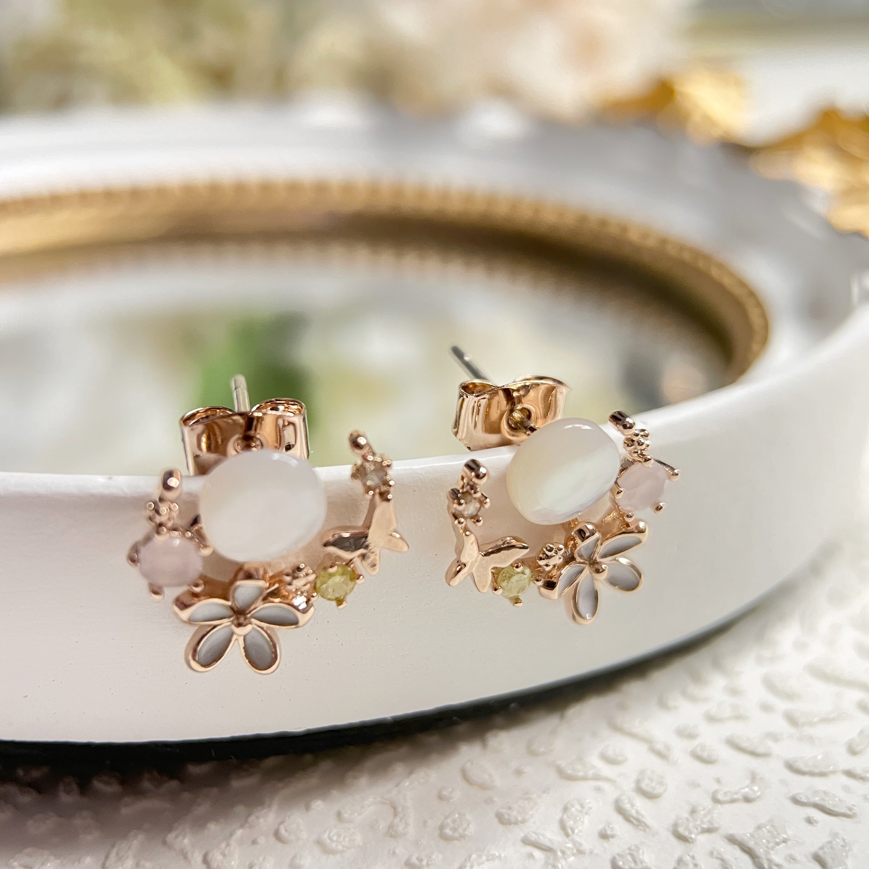 Adjustable Gold Ring & Flower Earring Studs Set - Sisilia Jewels